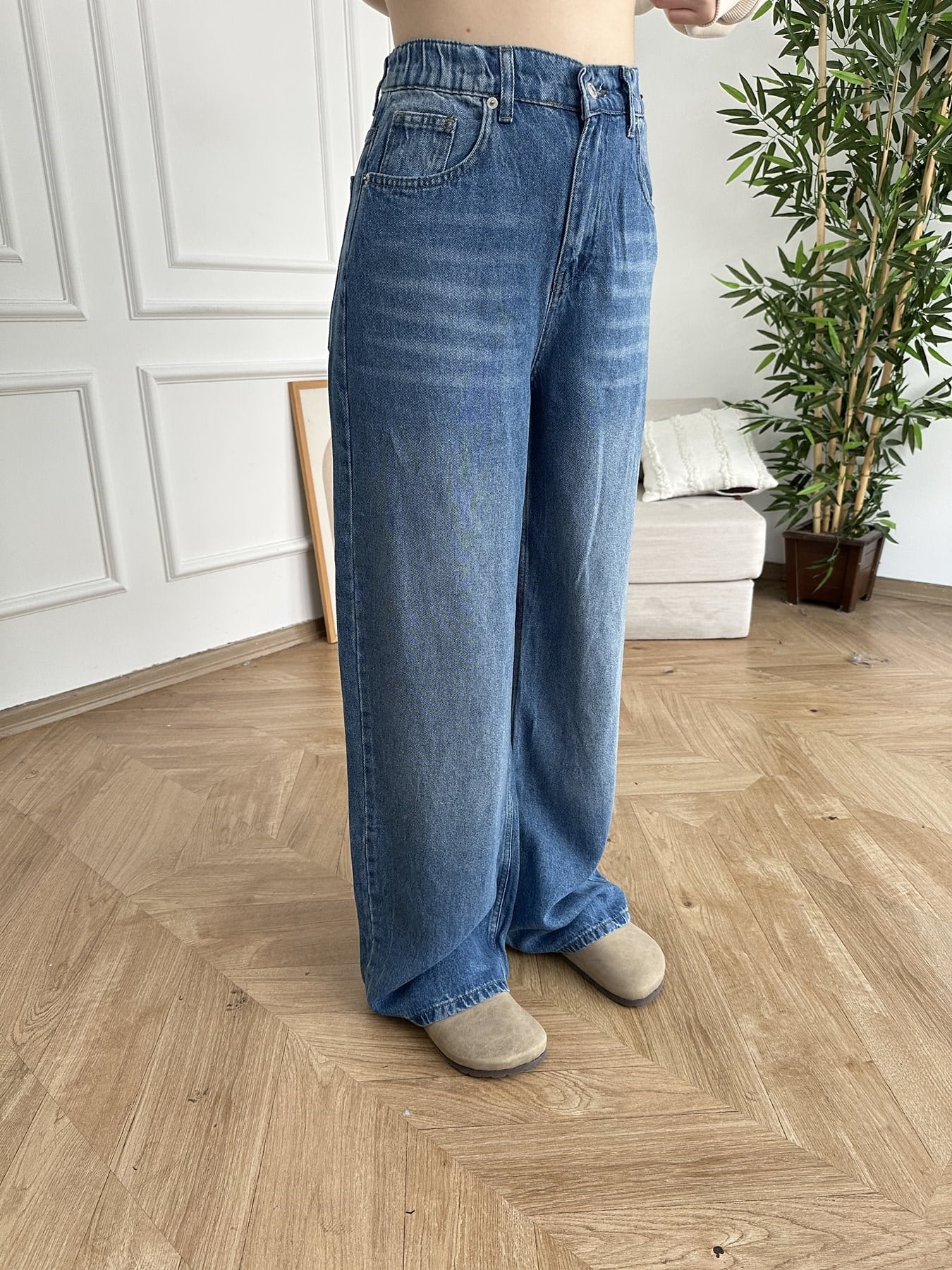Beli Lastikli Tencel Jean Pantolon Mavi