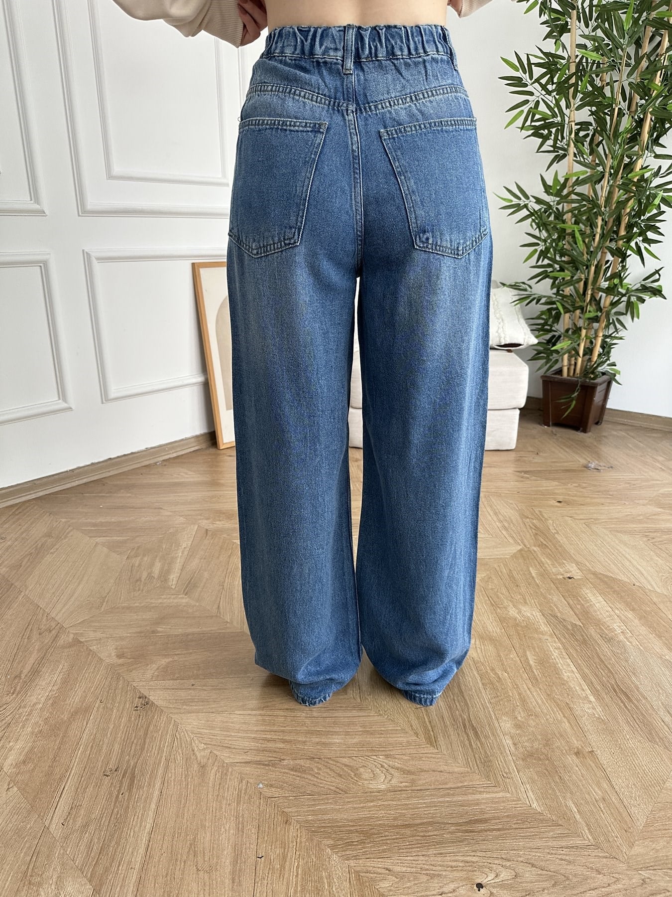 Beli Lastikli Tencel Jean Pantolon Mavi