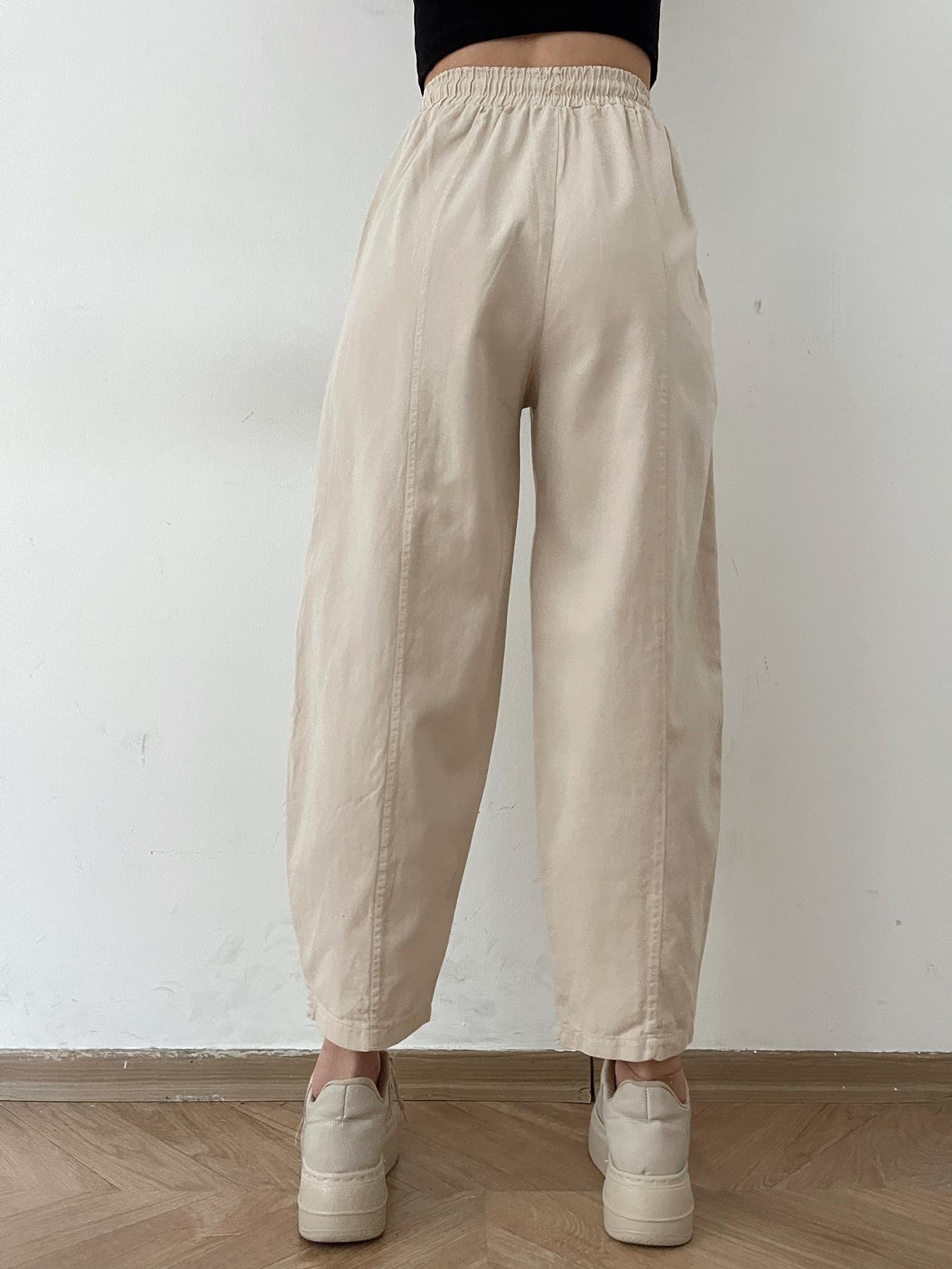 Beli Lastikli Tencel Pantolon TAŞ