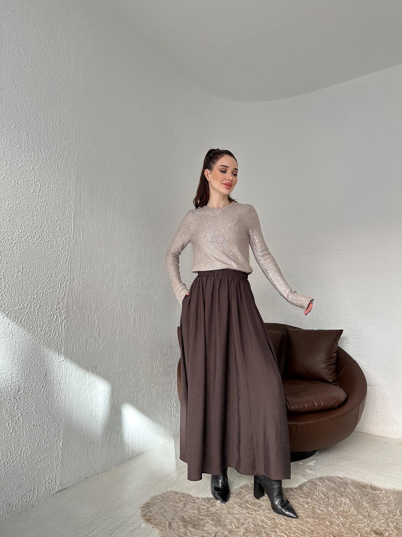 Beli Lastikli Tensel Kumaş Etek KAHVE