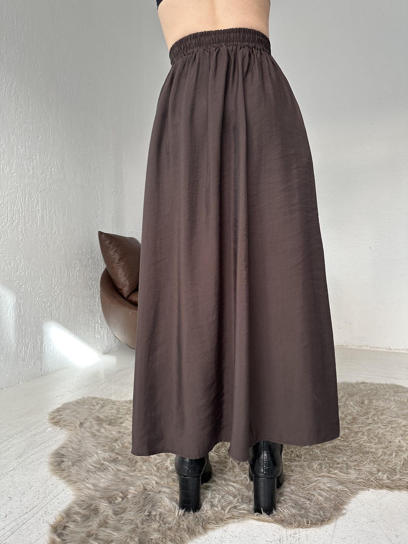 Beli Lastikli Tensel Kumaş Etek KAHVE