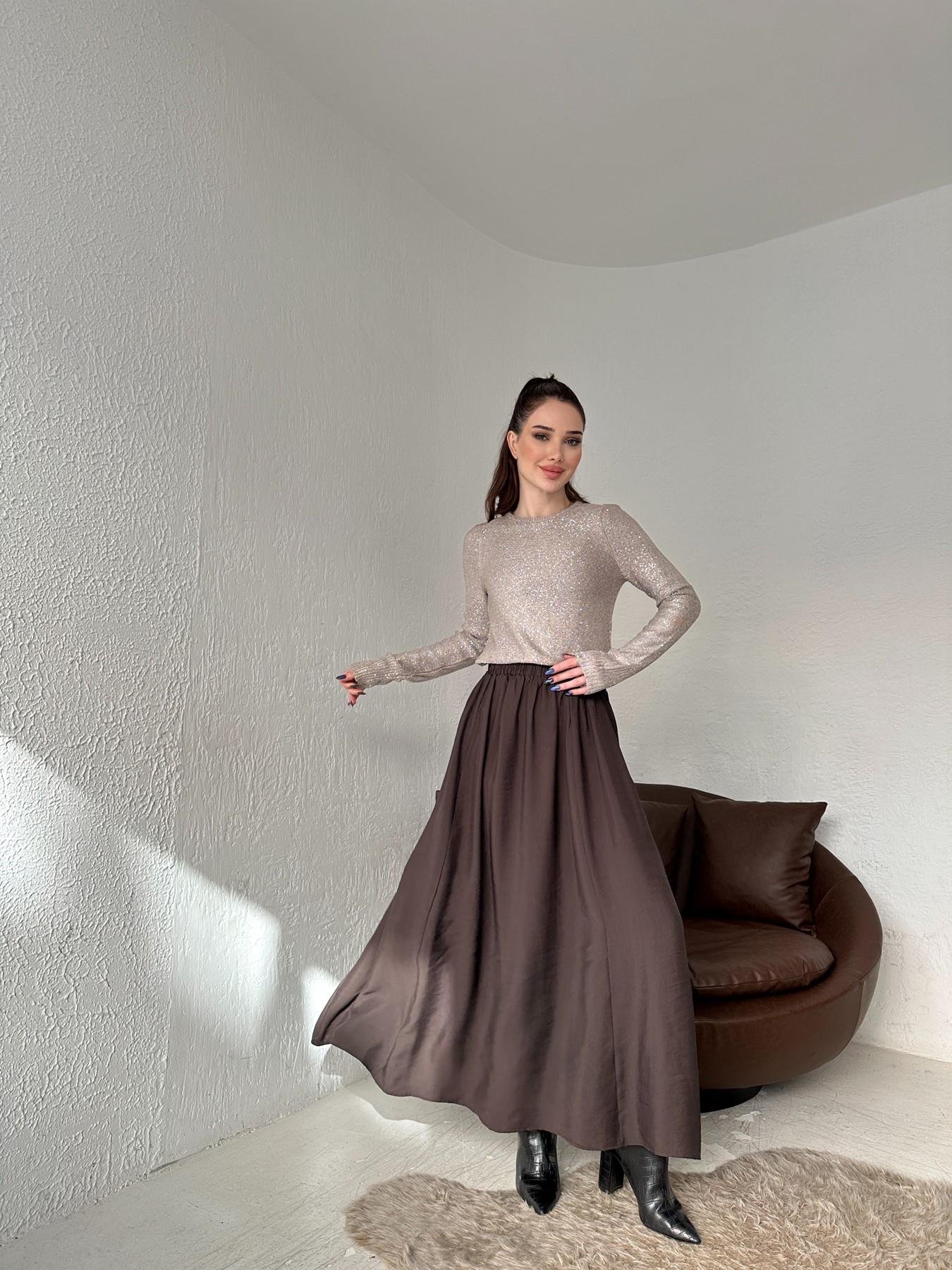 Beli Lastikli Tensel Kumaş Etek KAHVE