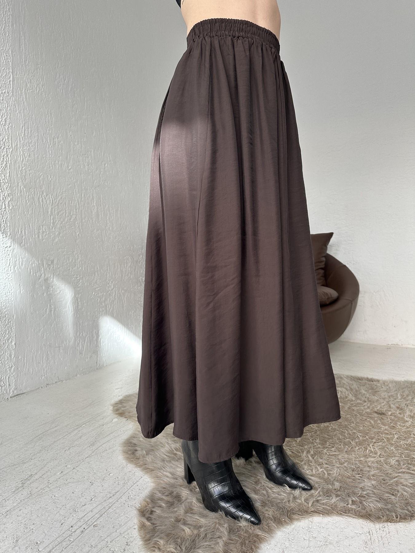 Beli Lastikli Tensel Kumaş Etek KAHVE