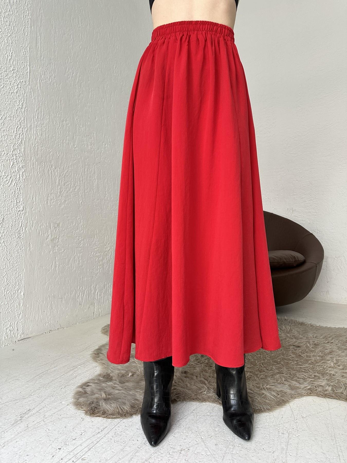 Beli Lastikli Tensel Kumaş Etek KIRMIZI