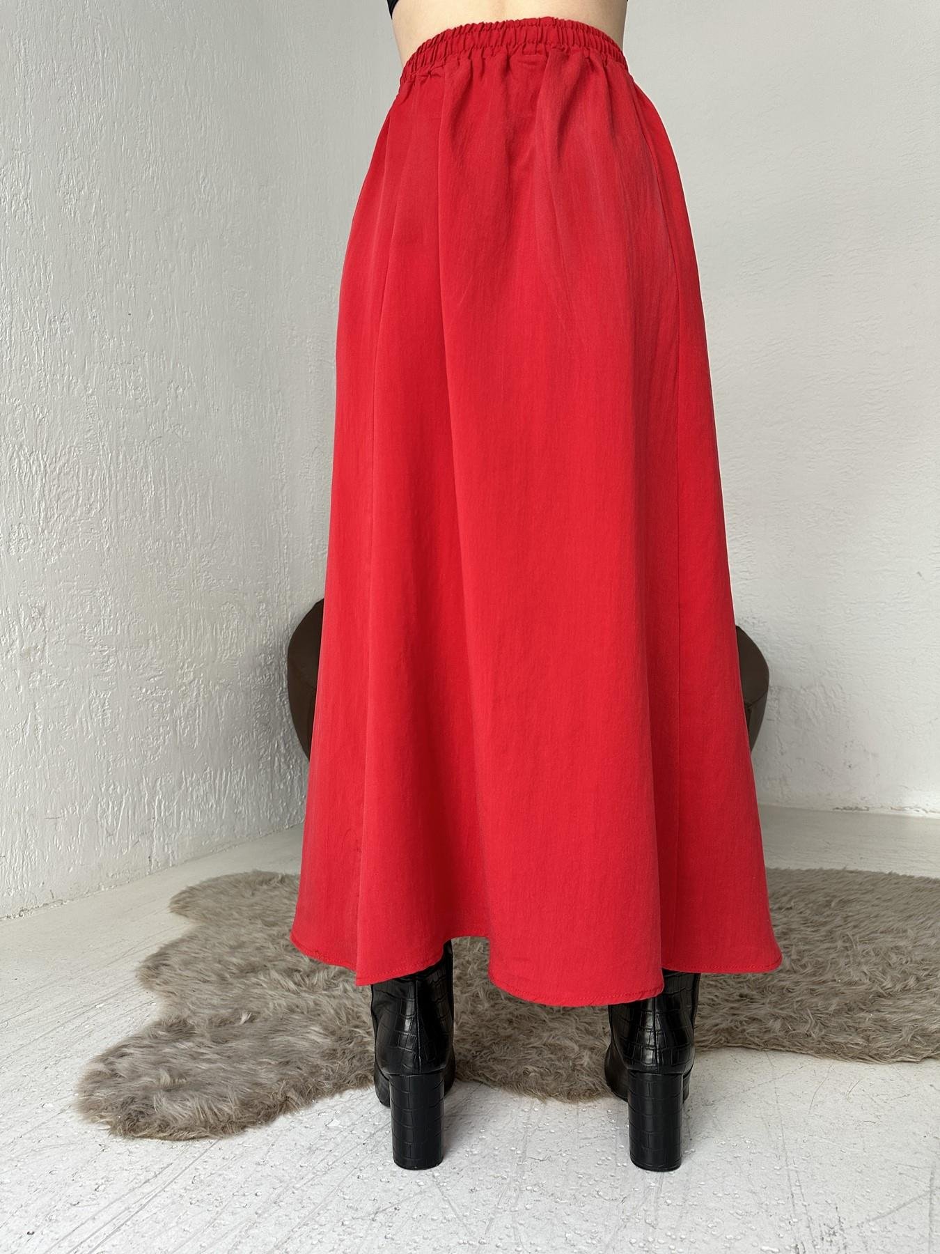 Beli Lastikli Tensel Kumaş Etek KIRMIZI