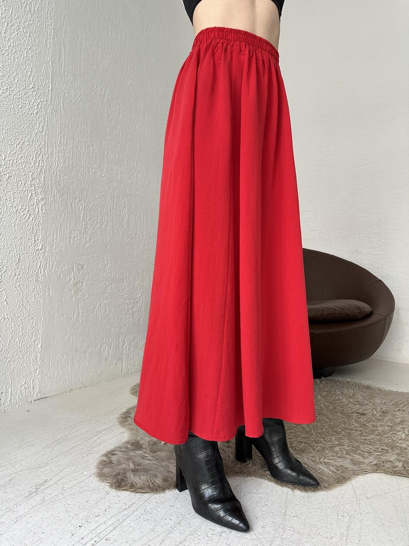 Beli Lastikli Tensel Kumaş Etek KIRMIZI