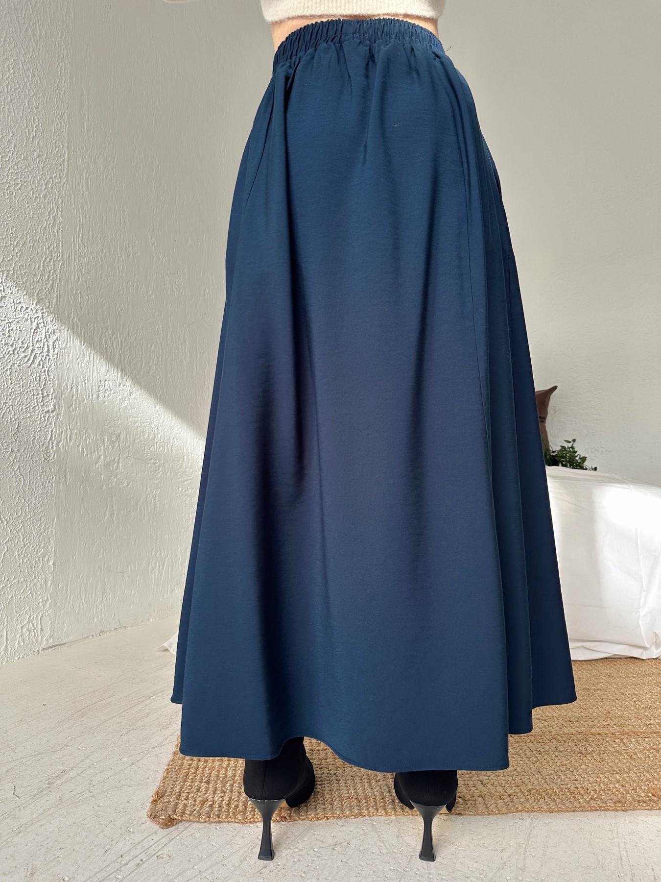 Beli Lastikli Tensel Kumaş Etek LACİVERT