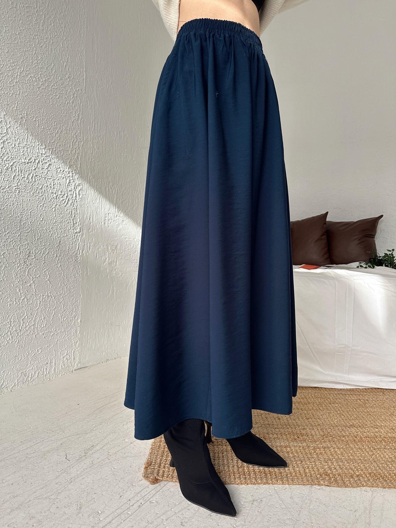 Beli Lastikli Tensel Kumaş Etek LACİVERT