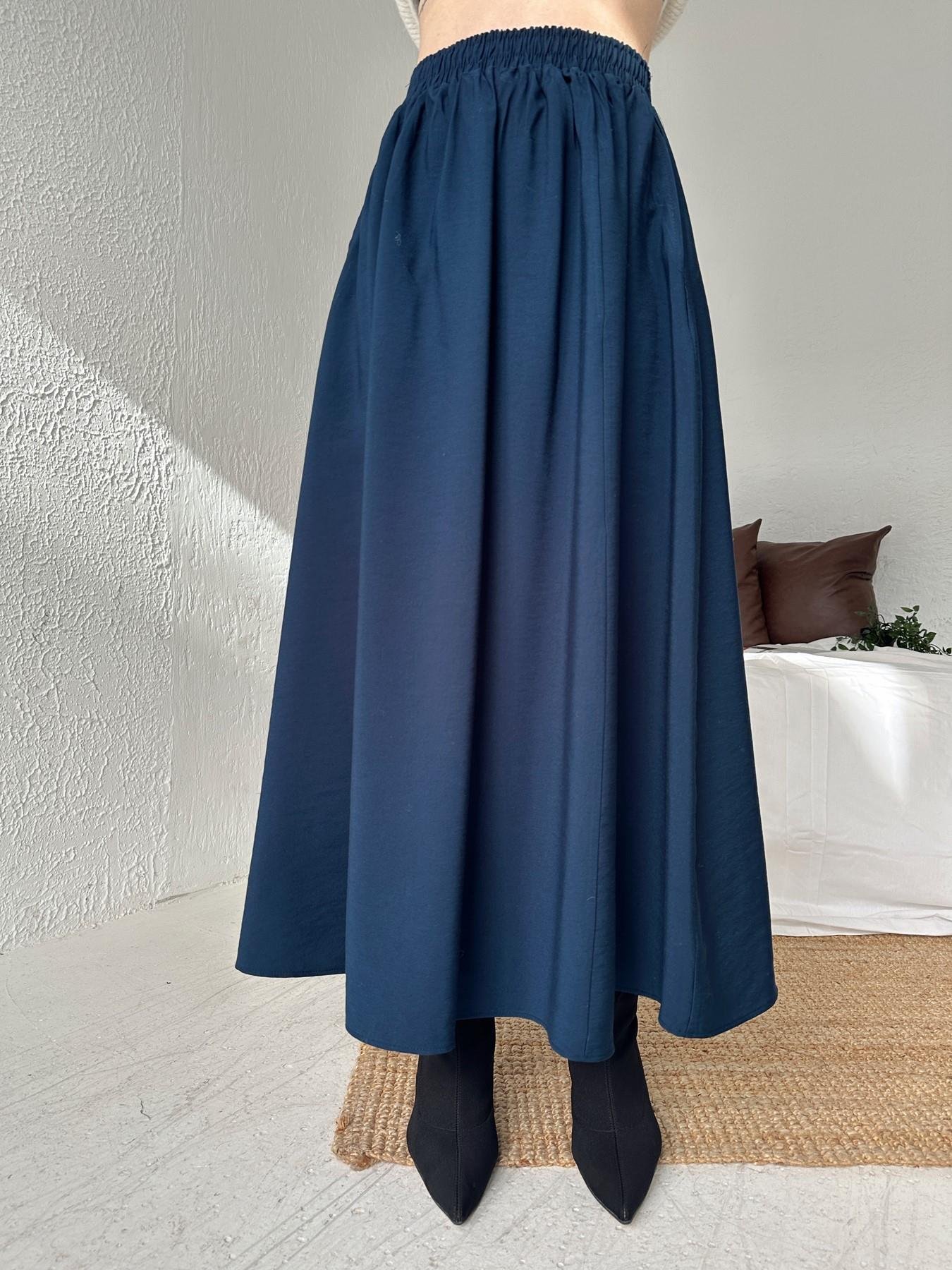 Beli Lastikli Tensel Kumaş Etek LACİVERT