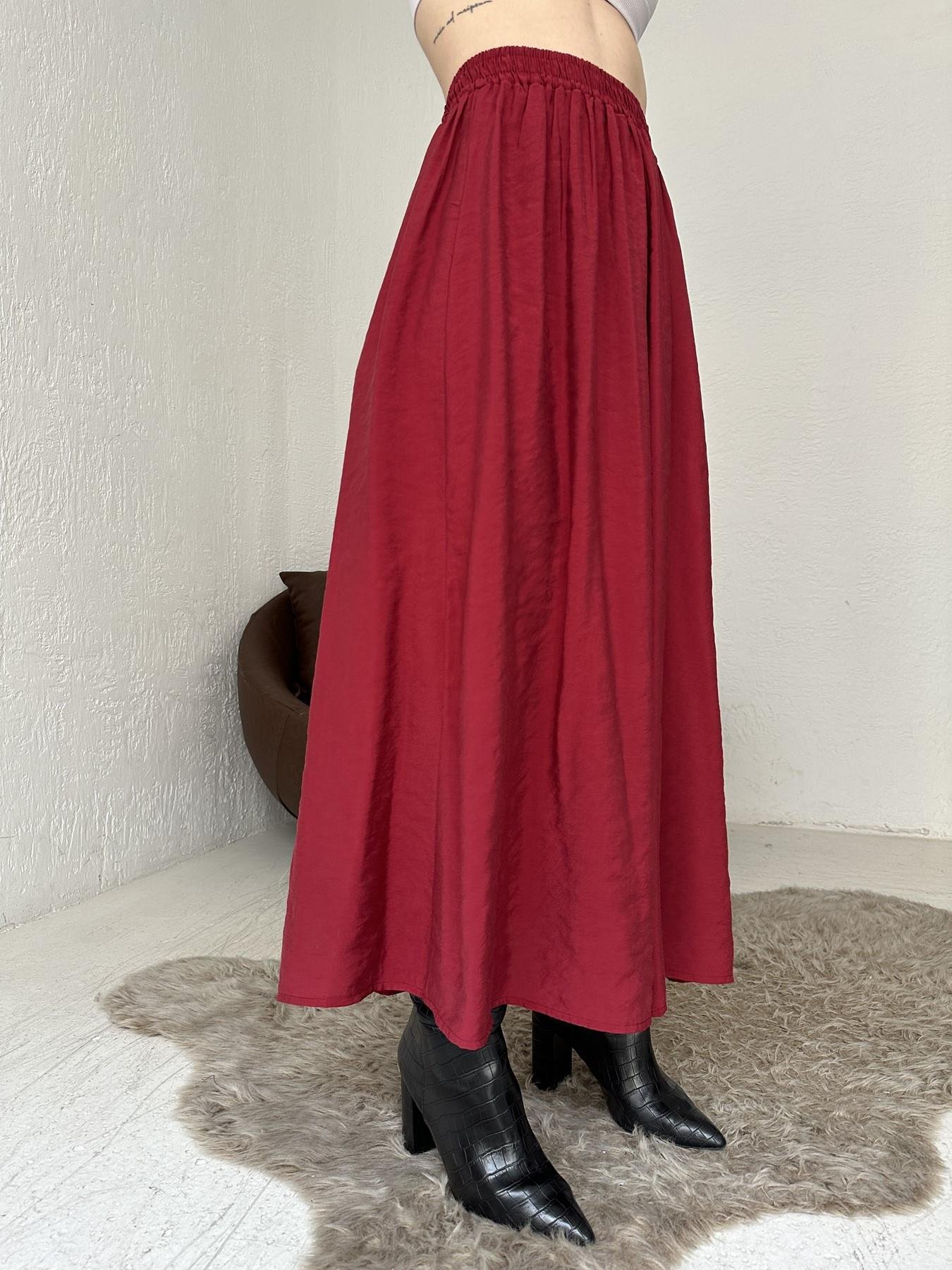 Beli Lastikli Tensel Kumaş Etek VİŞNE