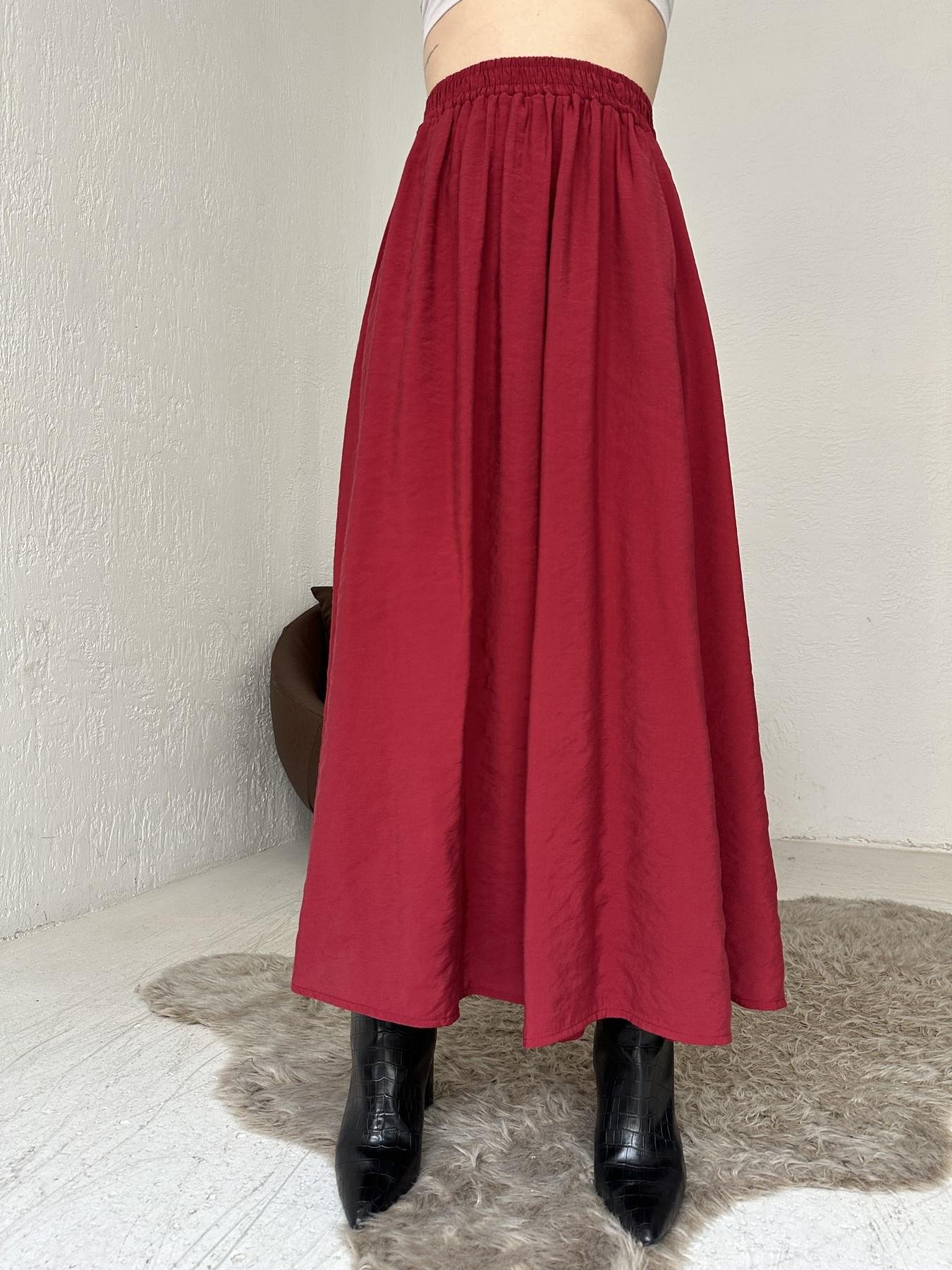 Beli Lastikli Tensel Kumaş Etek VİŞNE