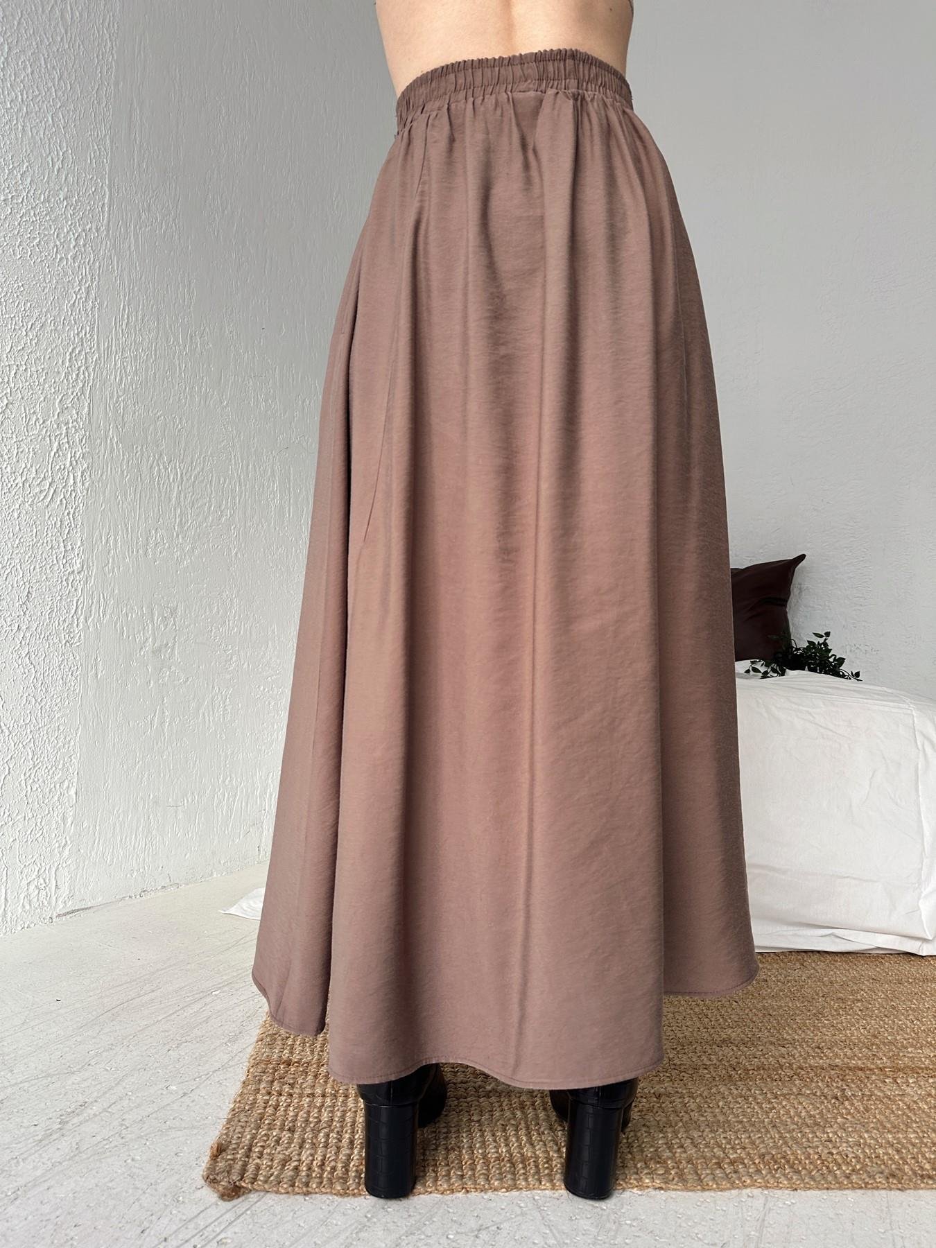 Beli Lastikli Tensel Kumaş Etek VİZON