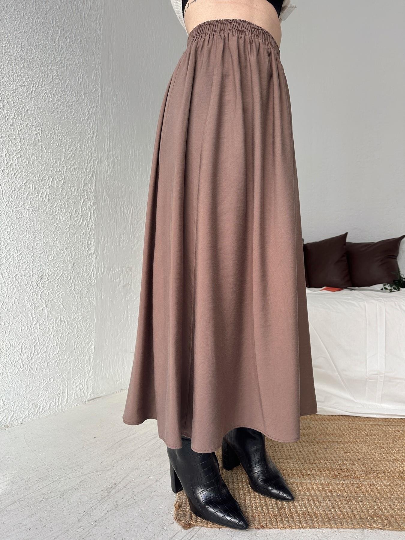 Beli Lastikli Tensel Kumaş Etek VİZON