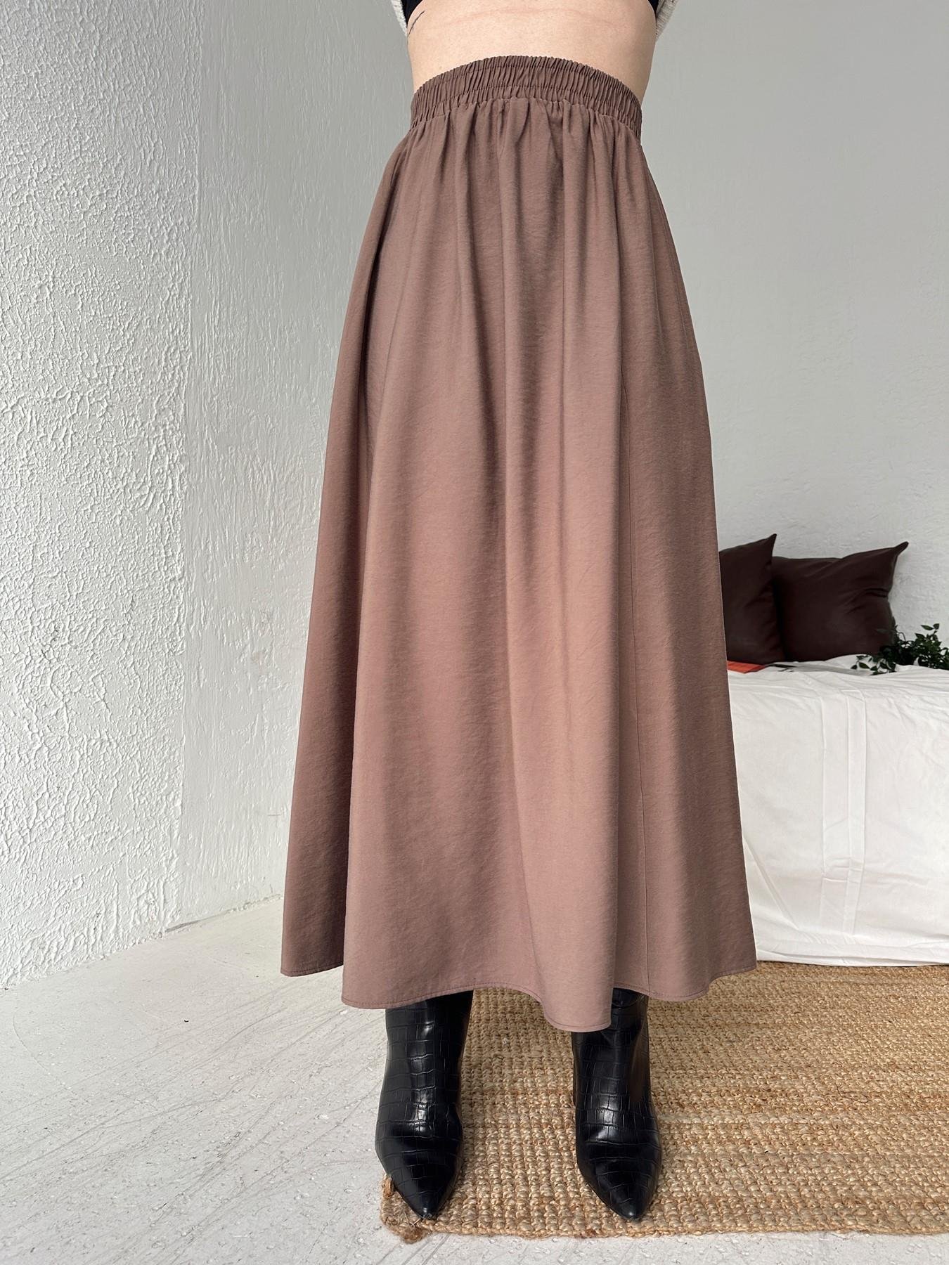 Beli Lastikli Tensel Kumaş Etek VİZON