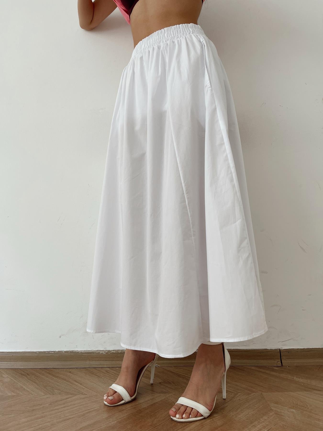 Beli Lastikli Uzun Çan Etek BEYAZ