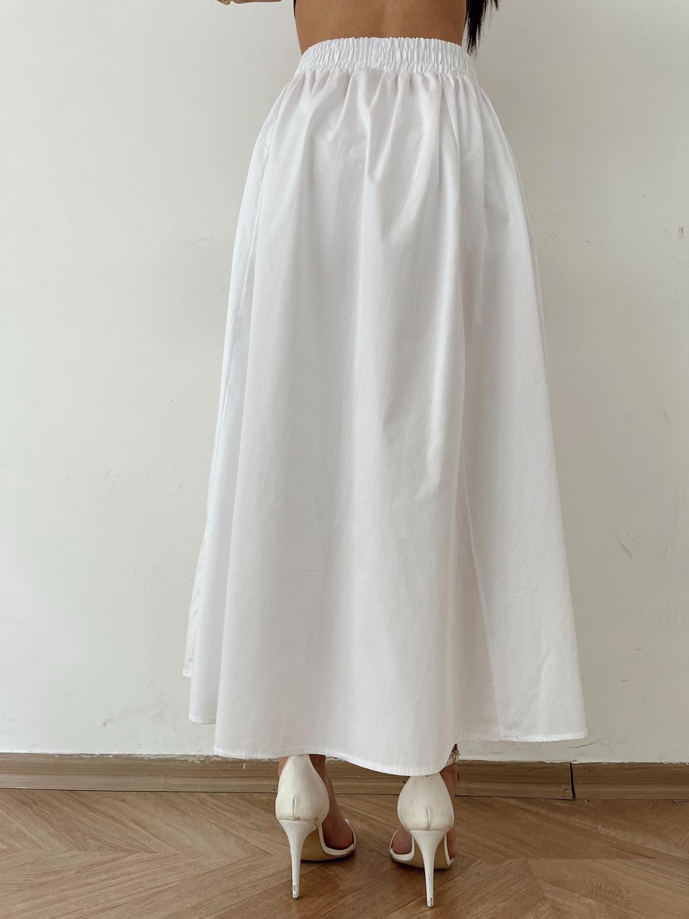 Beli Lastikli Uzun Çan Etek BEYAZ
