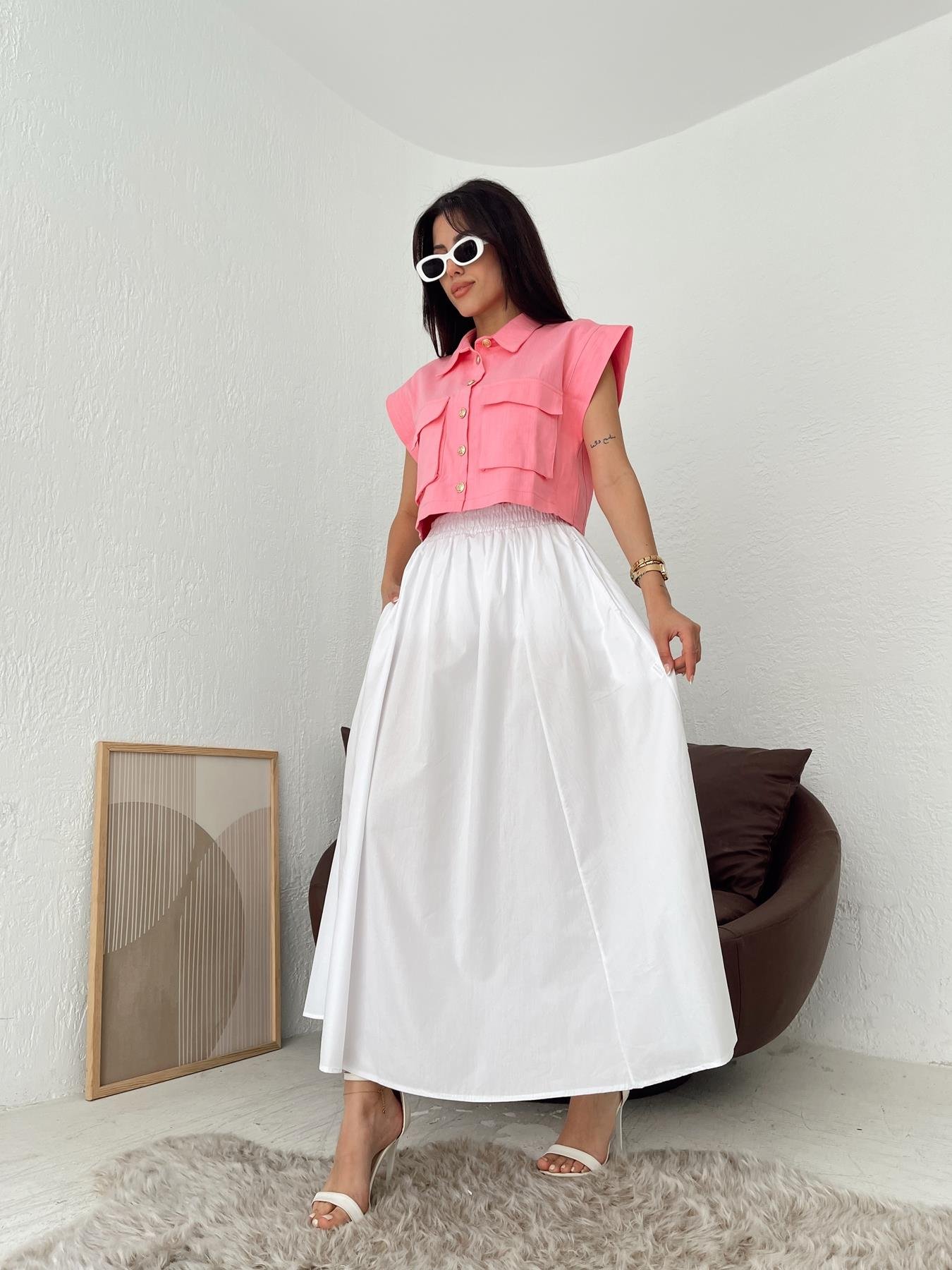 Beli Lastikli Uzun Çan Etek BEYAZ