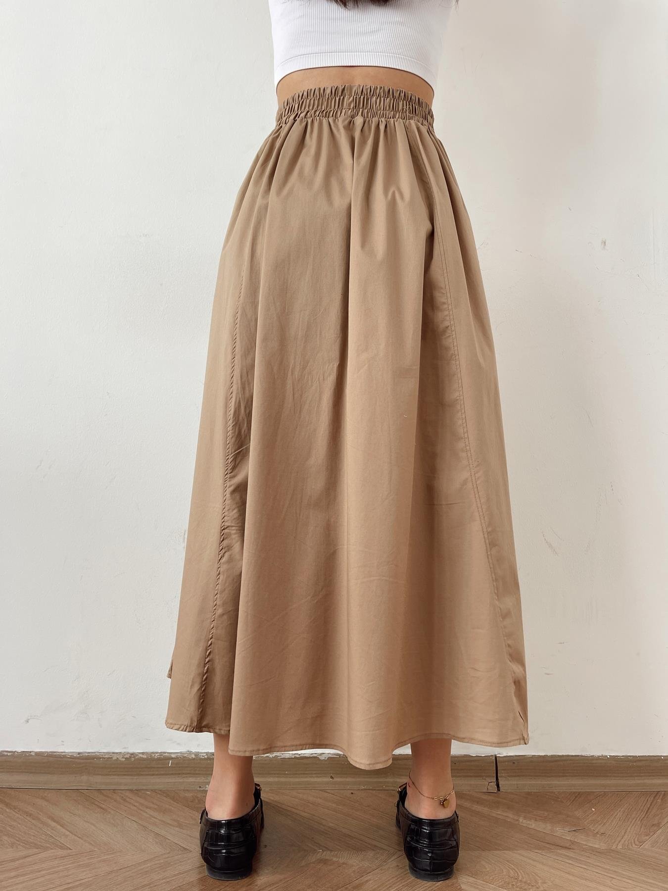 Beli Lastikli Uzun Çan Etek CAMEL