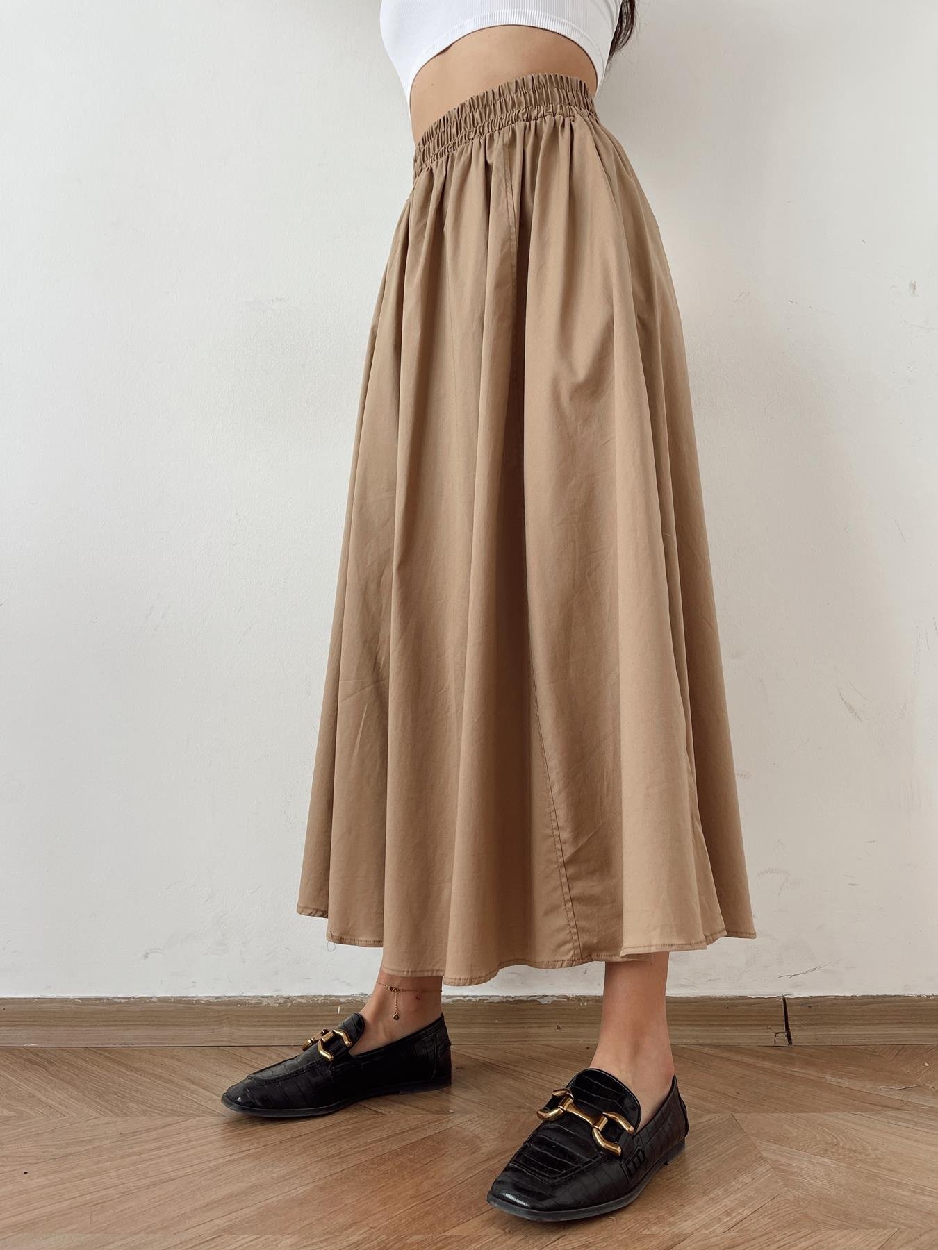 Beli Lastikli Uzun Çan Etek CAMEL