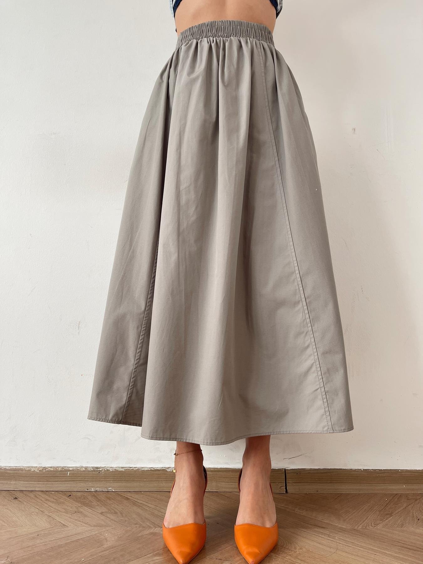 Beli Lastikli Uzun Çan Etek GRİ