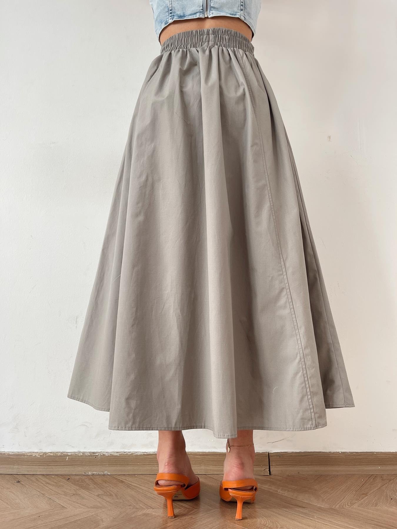 Beli Lastikli Uzun Çan Etek GRİ