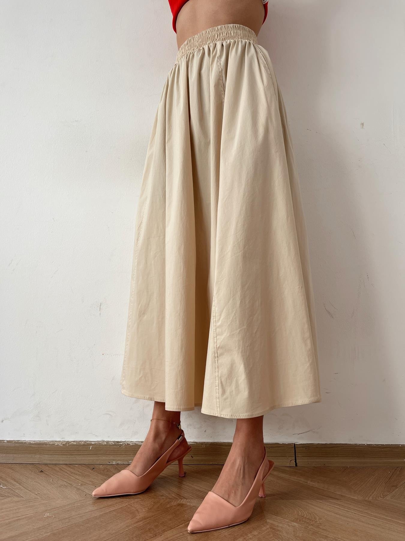 Beli Lastikli Uzun Çan Etek KREM