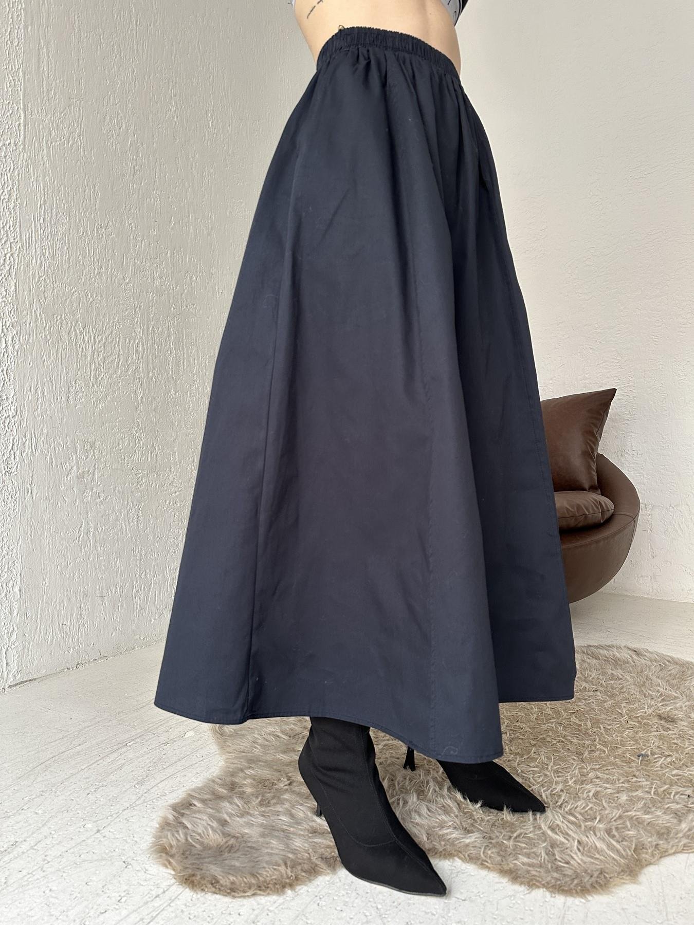 Beli Lastikli Uzun Çan Etek LACİVERT