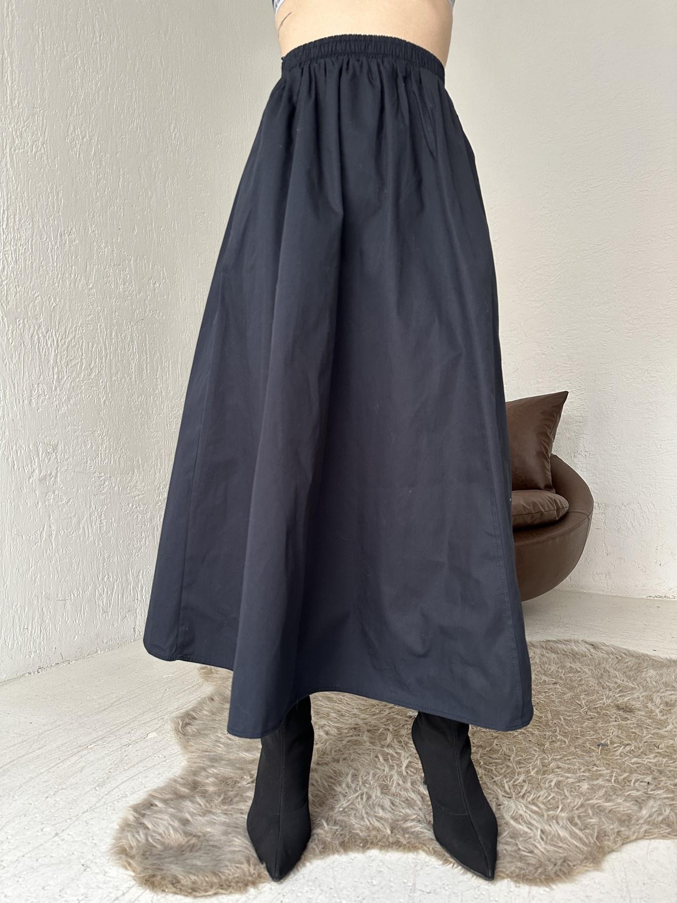 Beli Lastikli Uzun Çan Etek LACİVERT