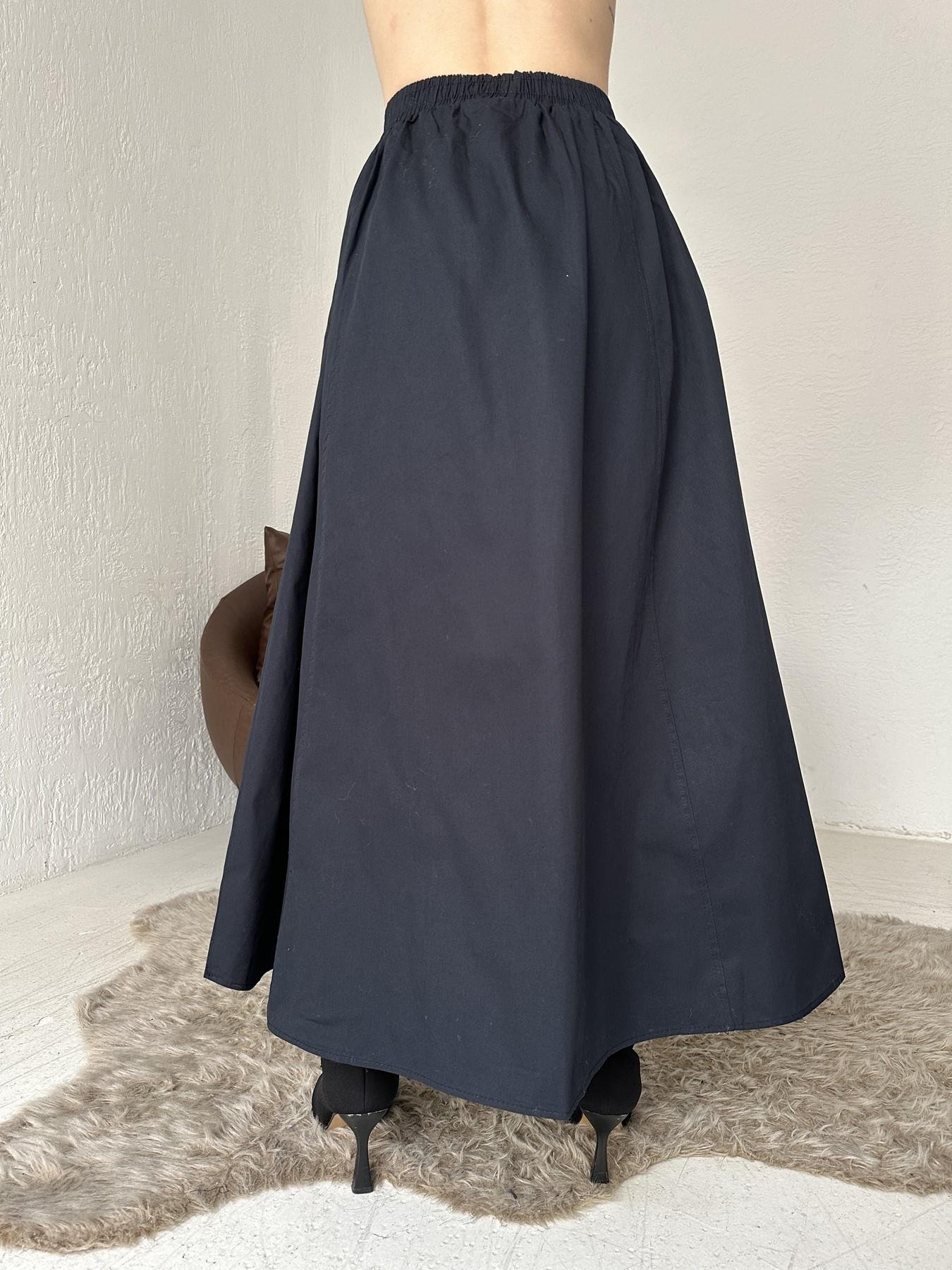 Beli Lastikli Uzun Çan Etek LACİVERT