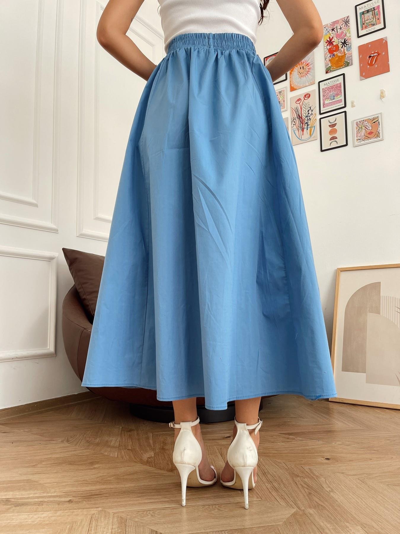 Beli Lastikli Uzun Çan Etek MAVİ