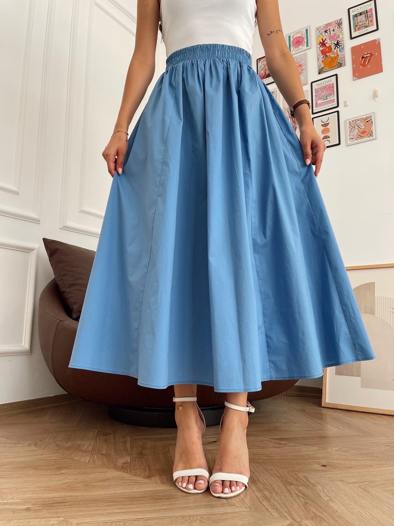 Beli Lastikli Uzun Çan Etek MAVİ