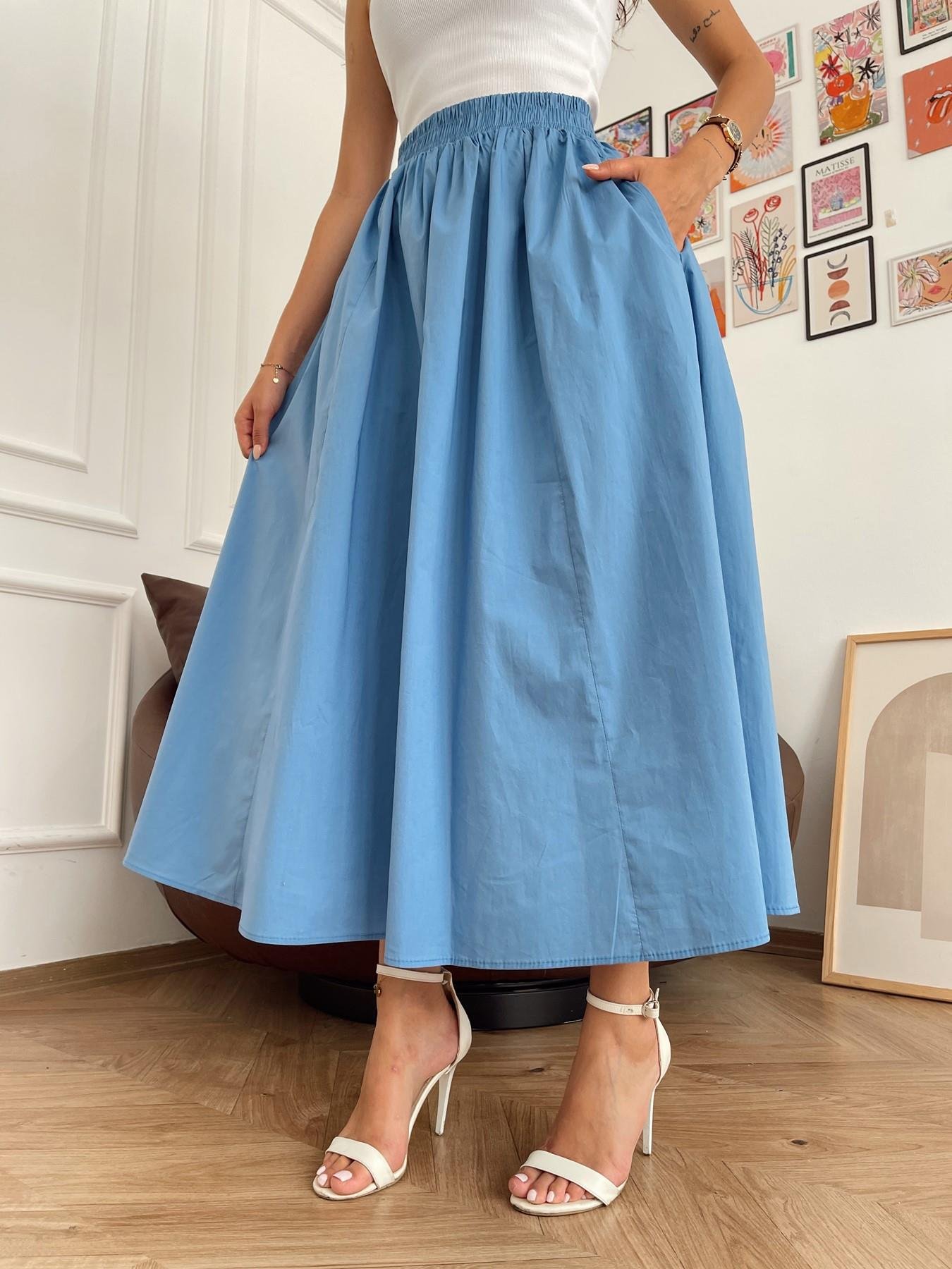 Beli Lastikli Uzun Çan Etek MAVİ