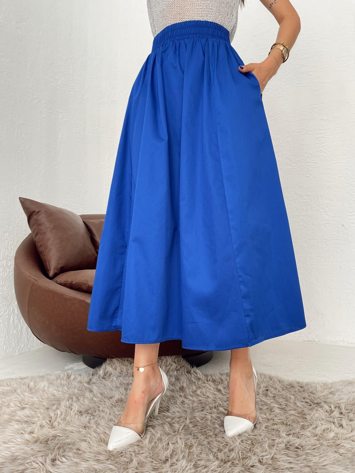 Beli Lastikli Uzun Çan Etek SAKS