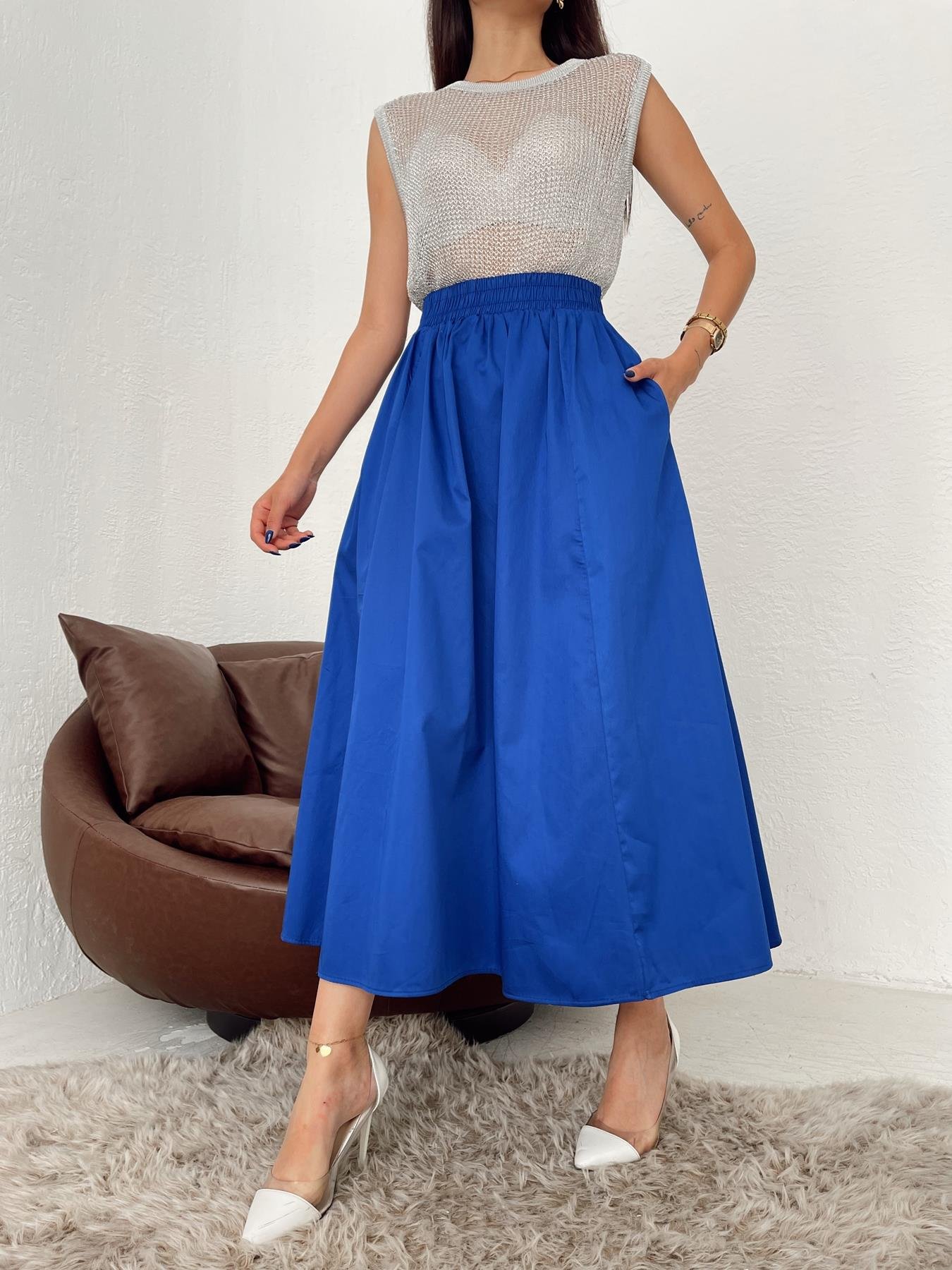 Beli Lastikli Uzun Çan Etek SAKS