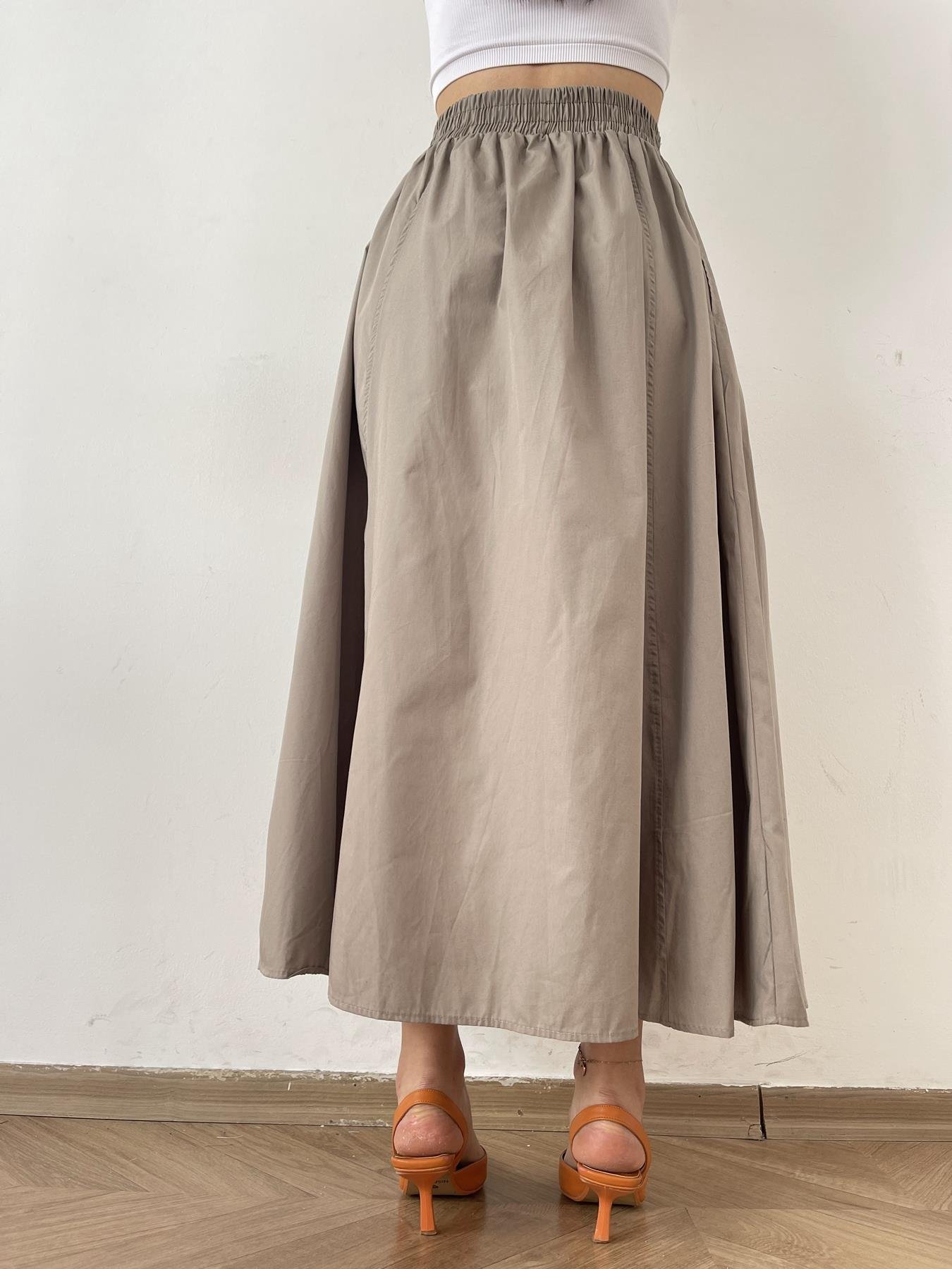 Beli Lastikli Uzun Çan Etek VİZON