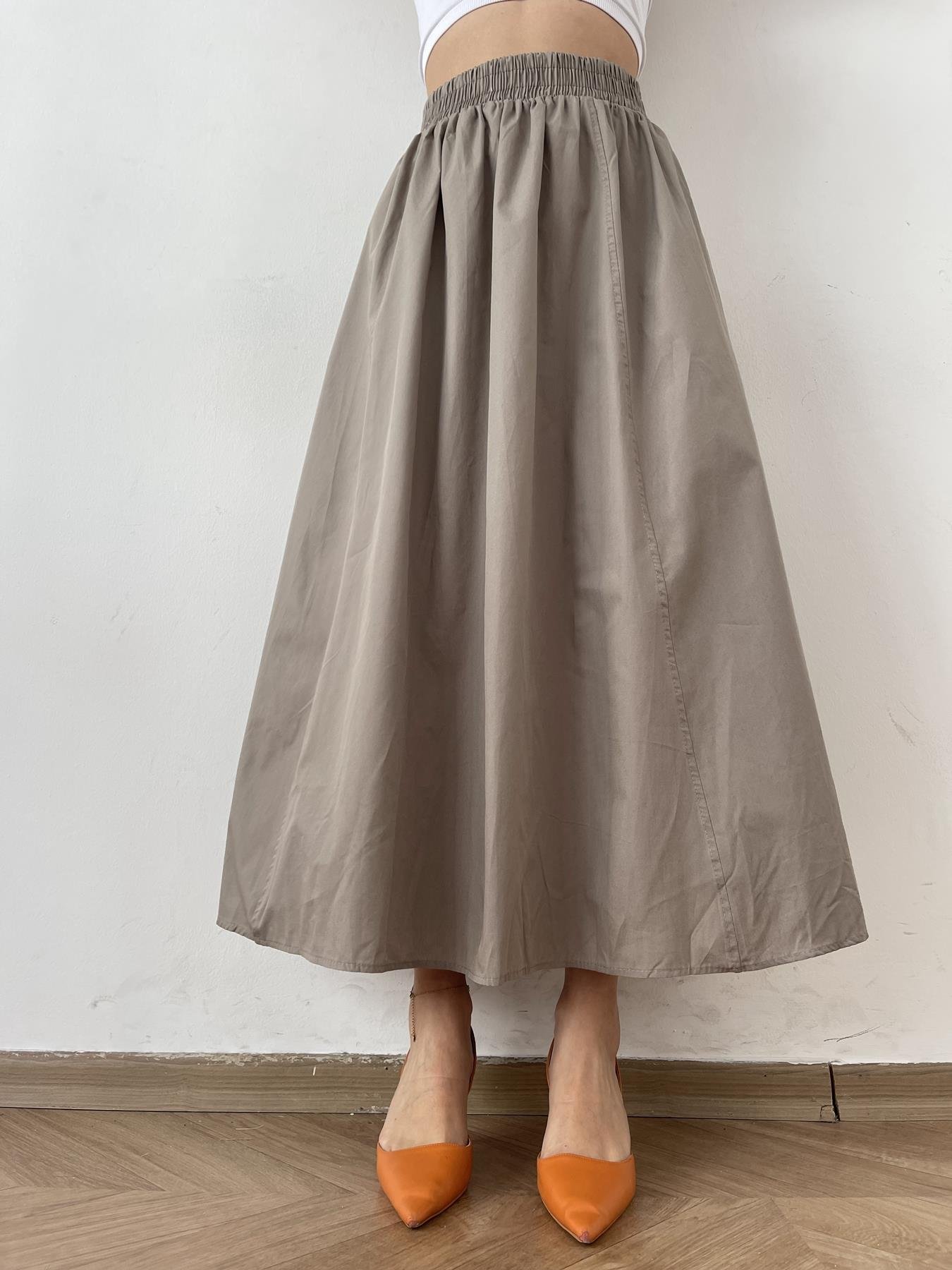 Beli Lastikli Uzun Çan Etek VİZON