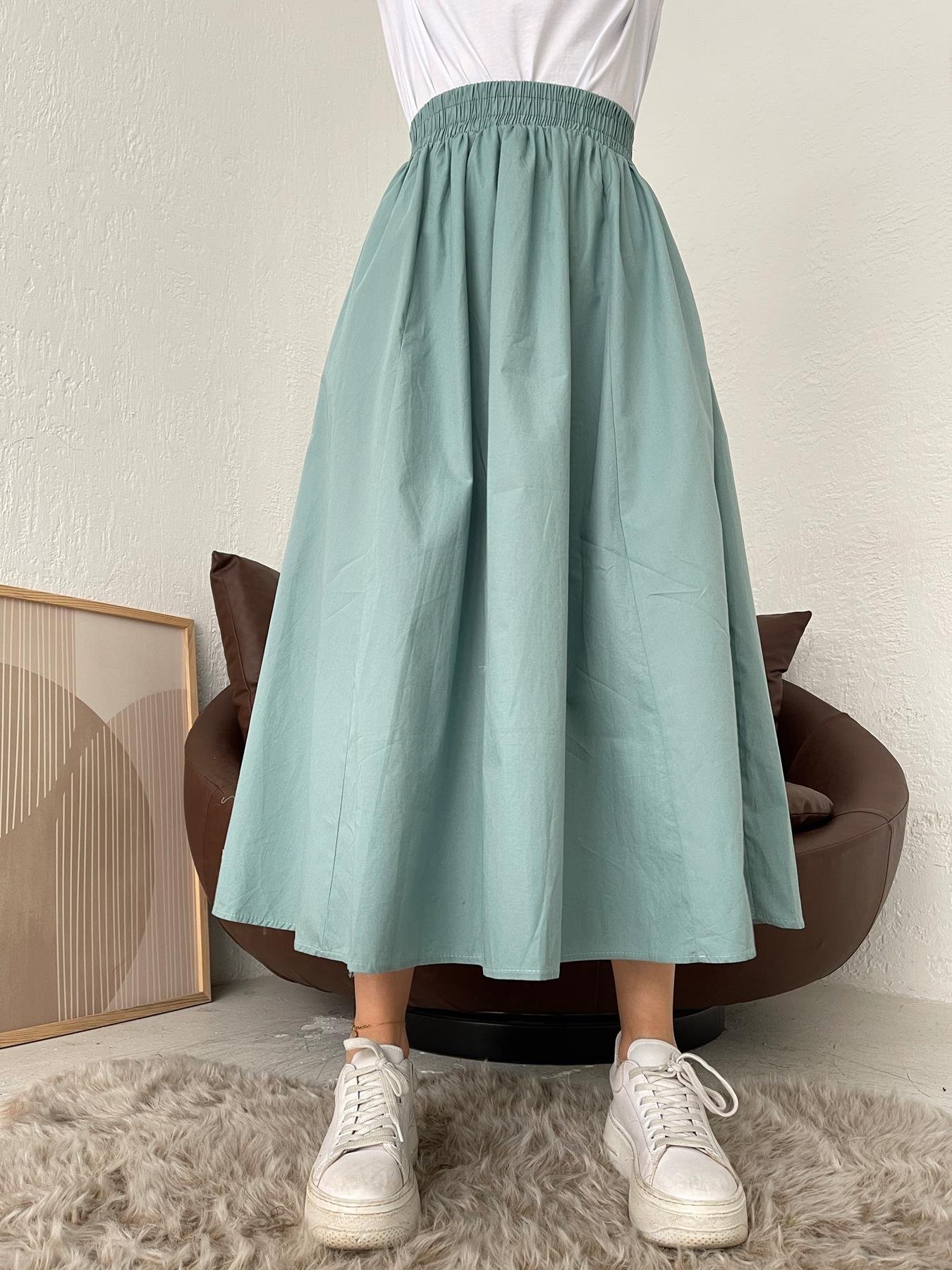 Beli Lastikli Uzun Çan Etek YEŞİL