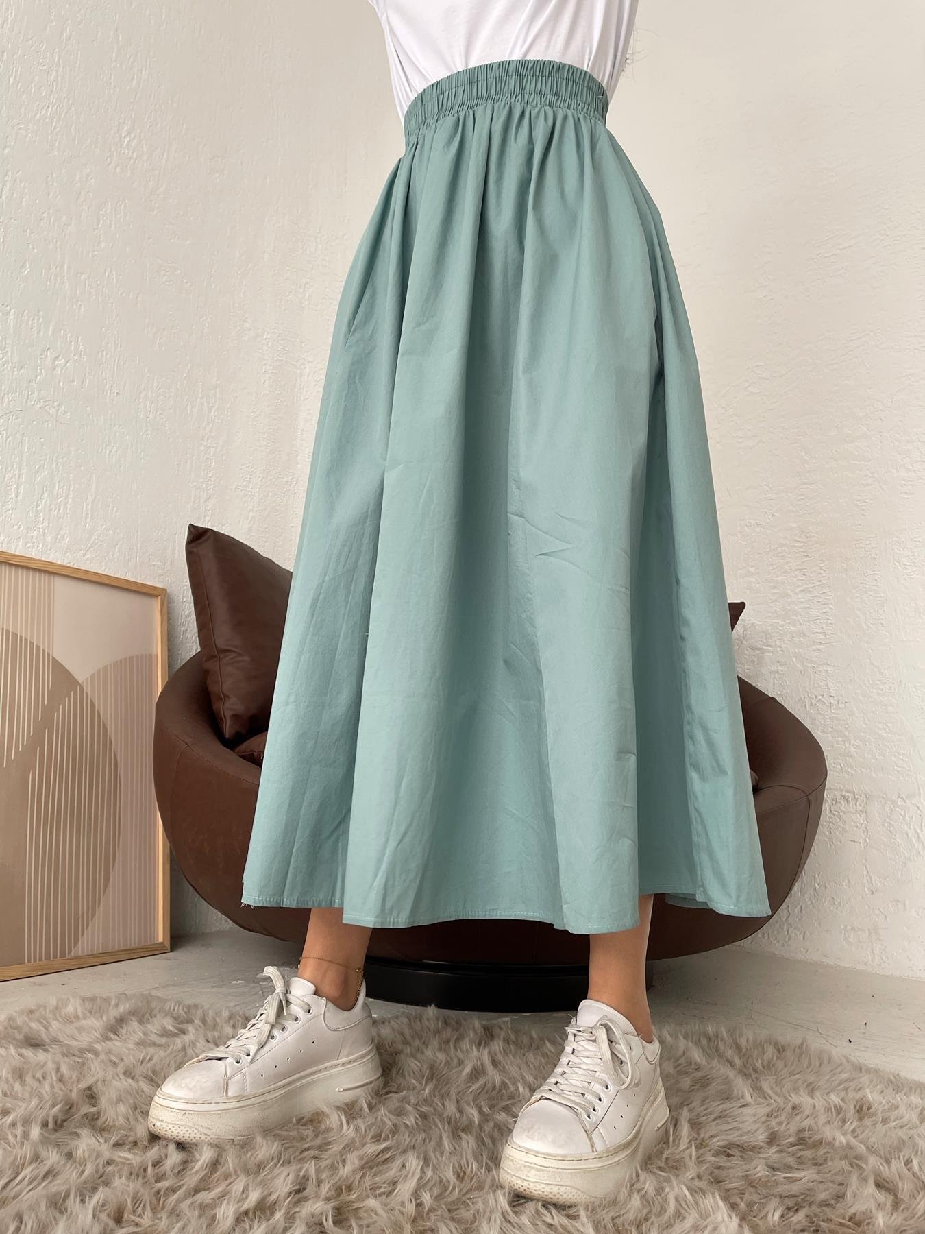 Beli Lastikli Uzun Çan Etek YEŞİL