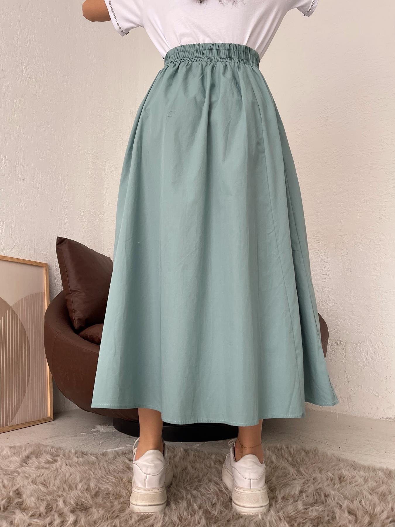 Beli Lastikli Uzun Çan Etek YEŞİL