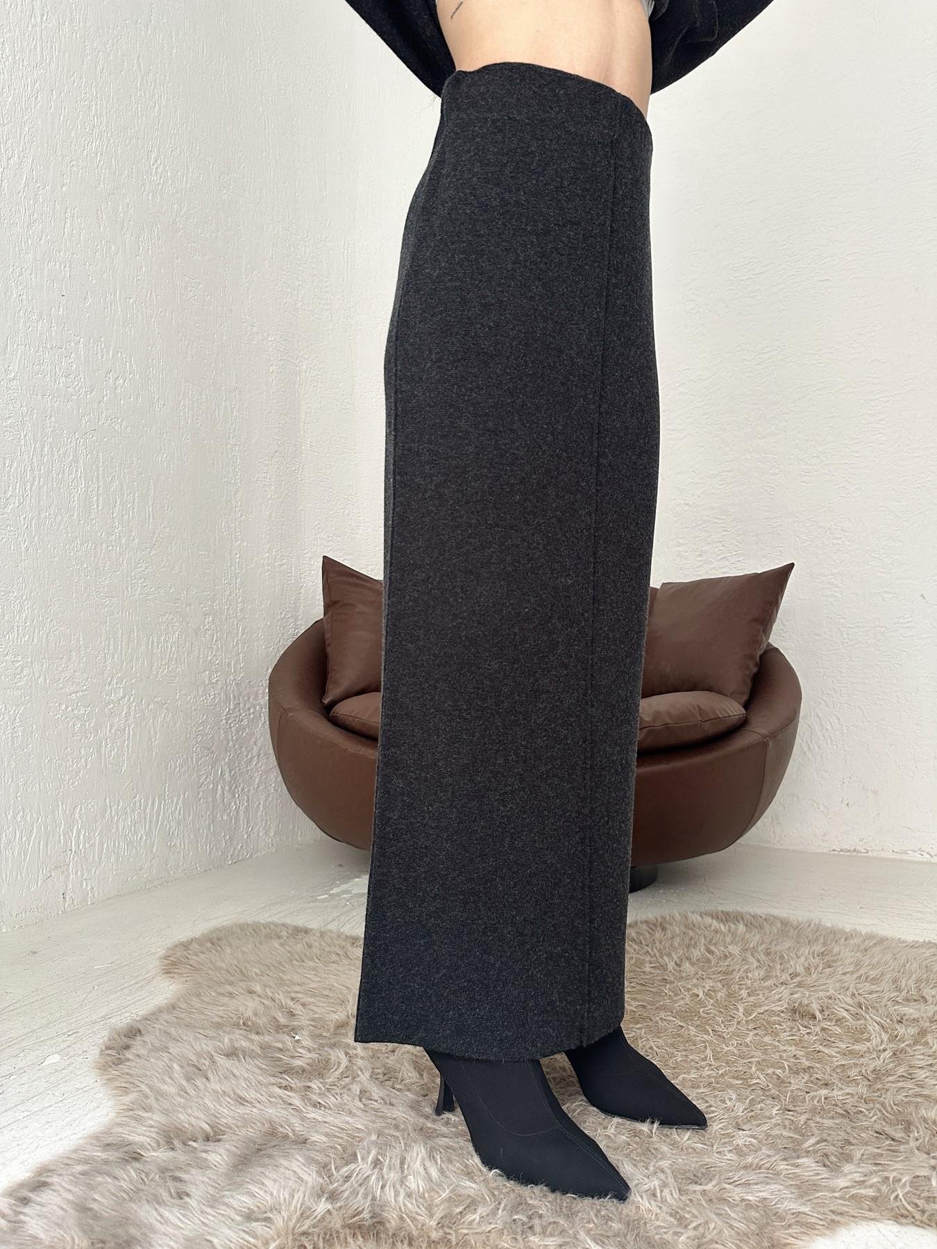 Beli Lastikli Yırtmaçlı Triko Etek ANTRASİT MELANJ