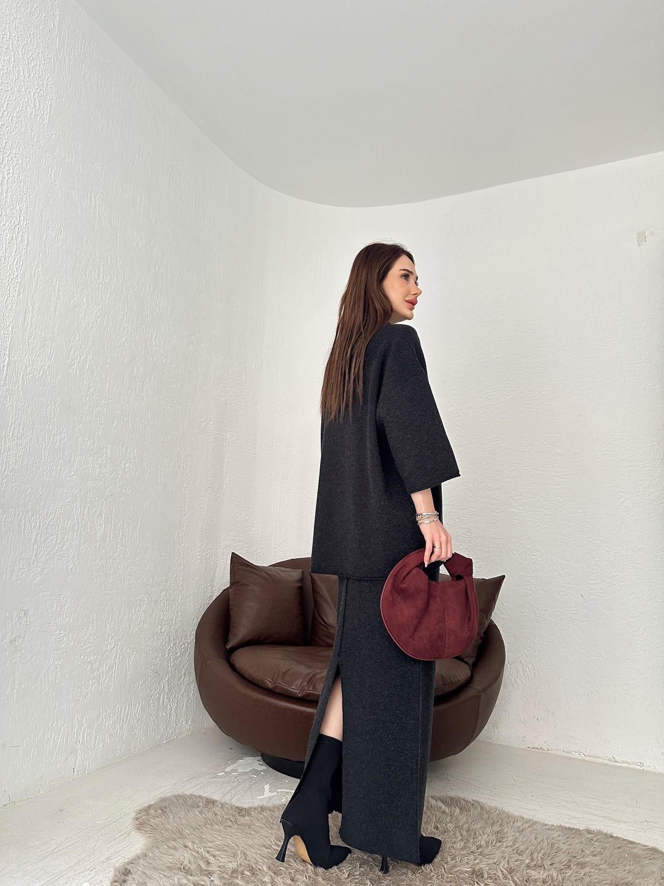 Beli Lastikli Yırtmaçlı Triko Etek ANTRASİT MELANJ