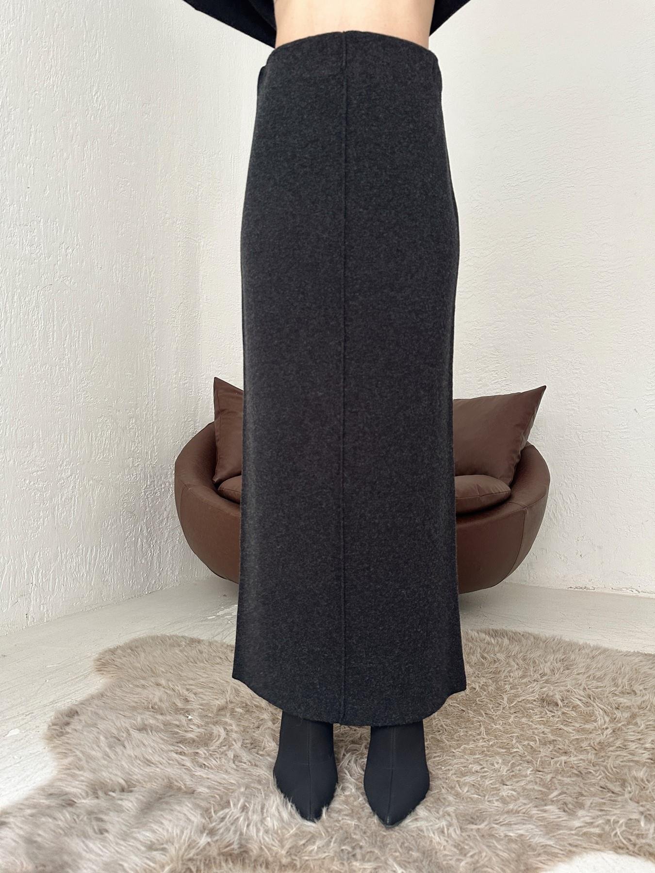 Beli Lastikli Yırtmaçlı Triko Etek ANTRASİT MELANJ