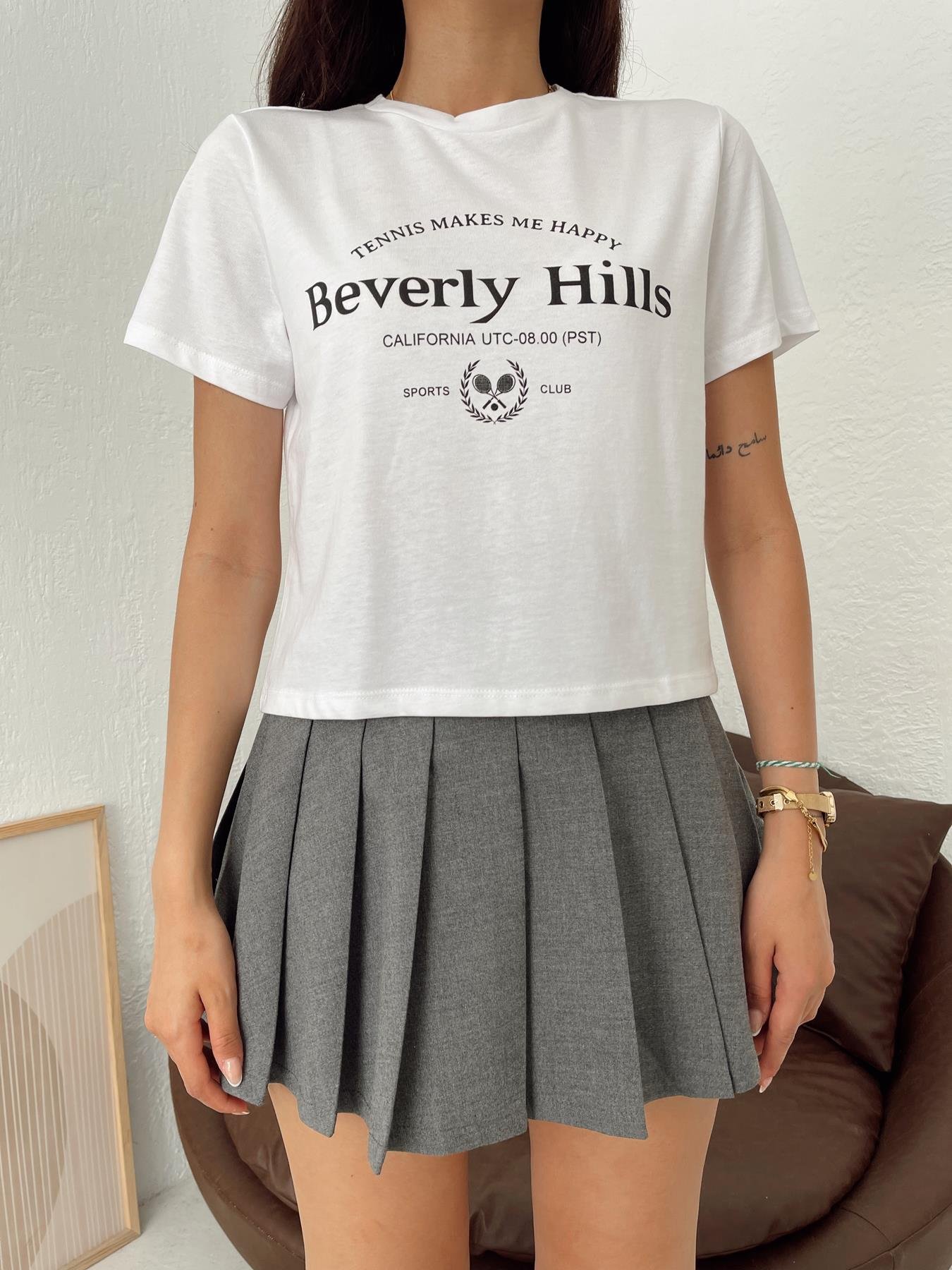 Beverly Hills Baskılı Tişört BEYAZ