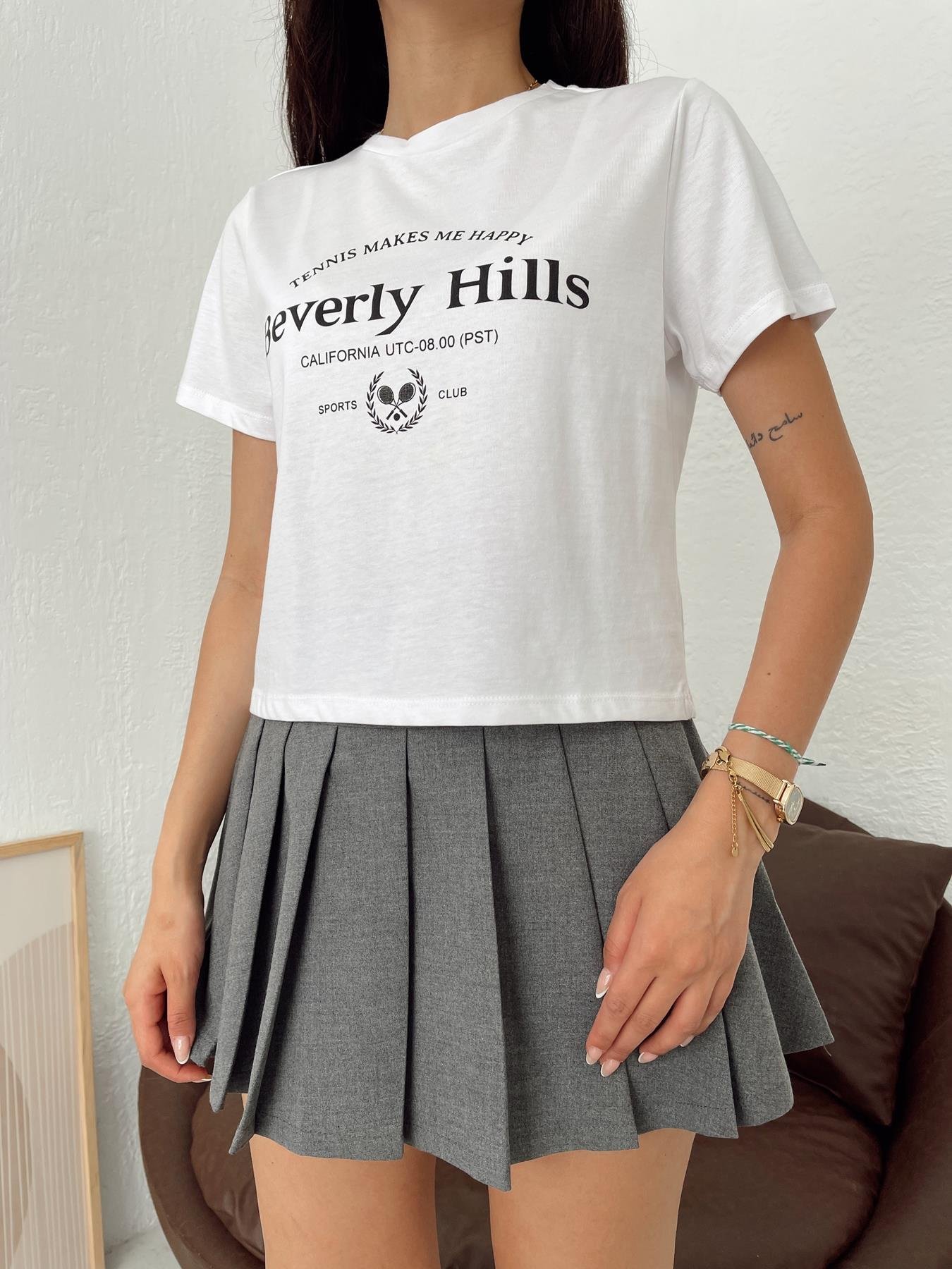 Beverly Hills Baskılı Tişört BEYAZ