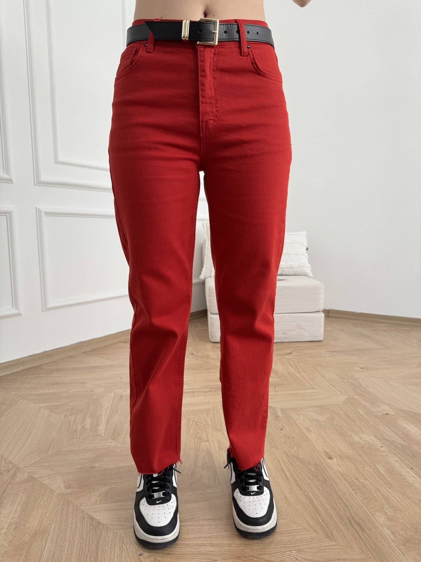 Bilek Boy Straight Pantolon Kırmızı