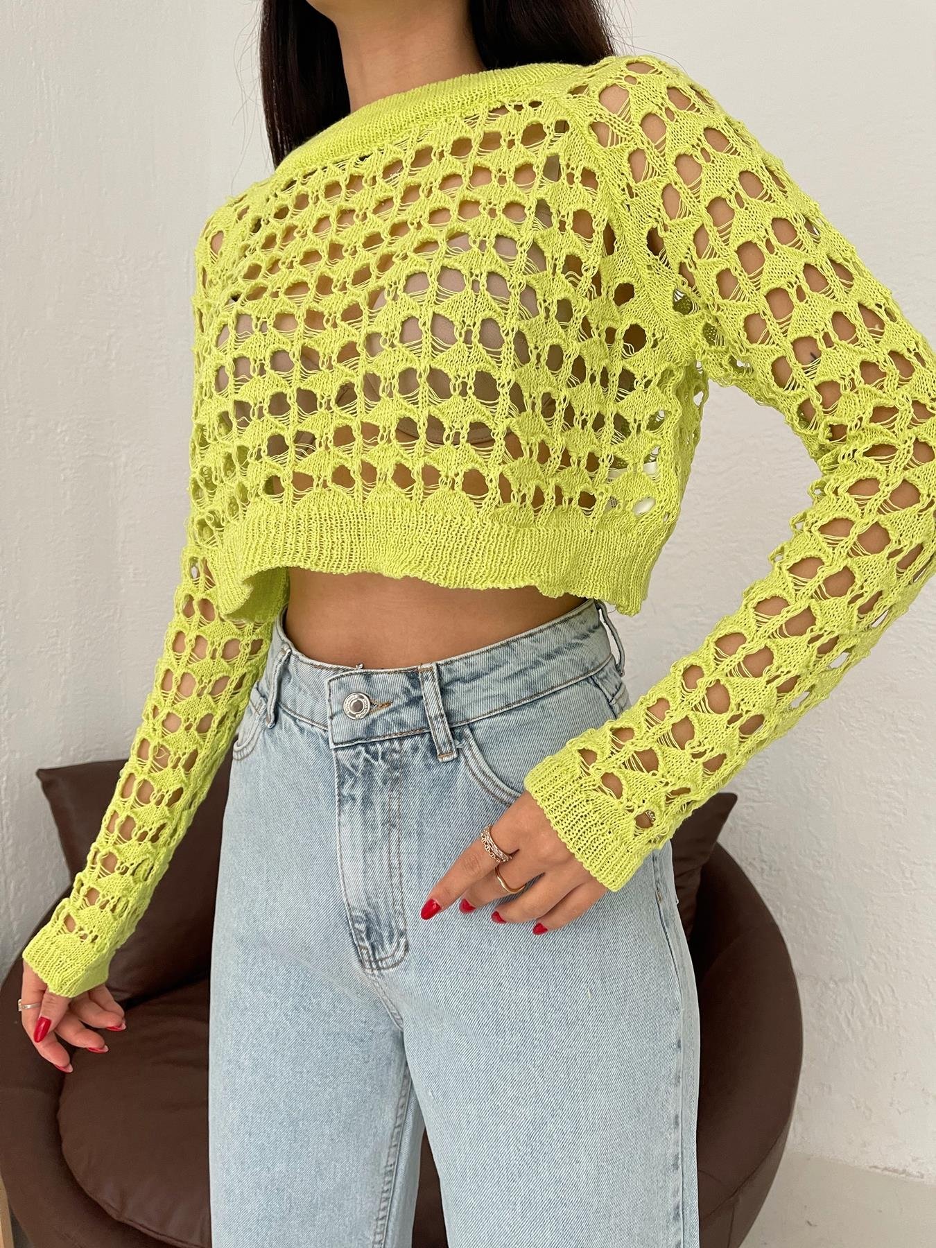 Bisiklet Yaka Ajurlu Triko SARI