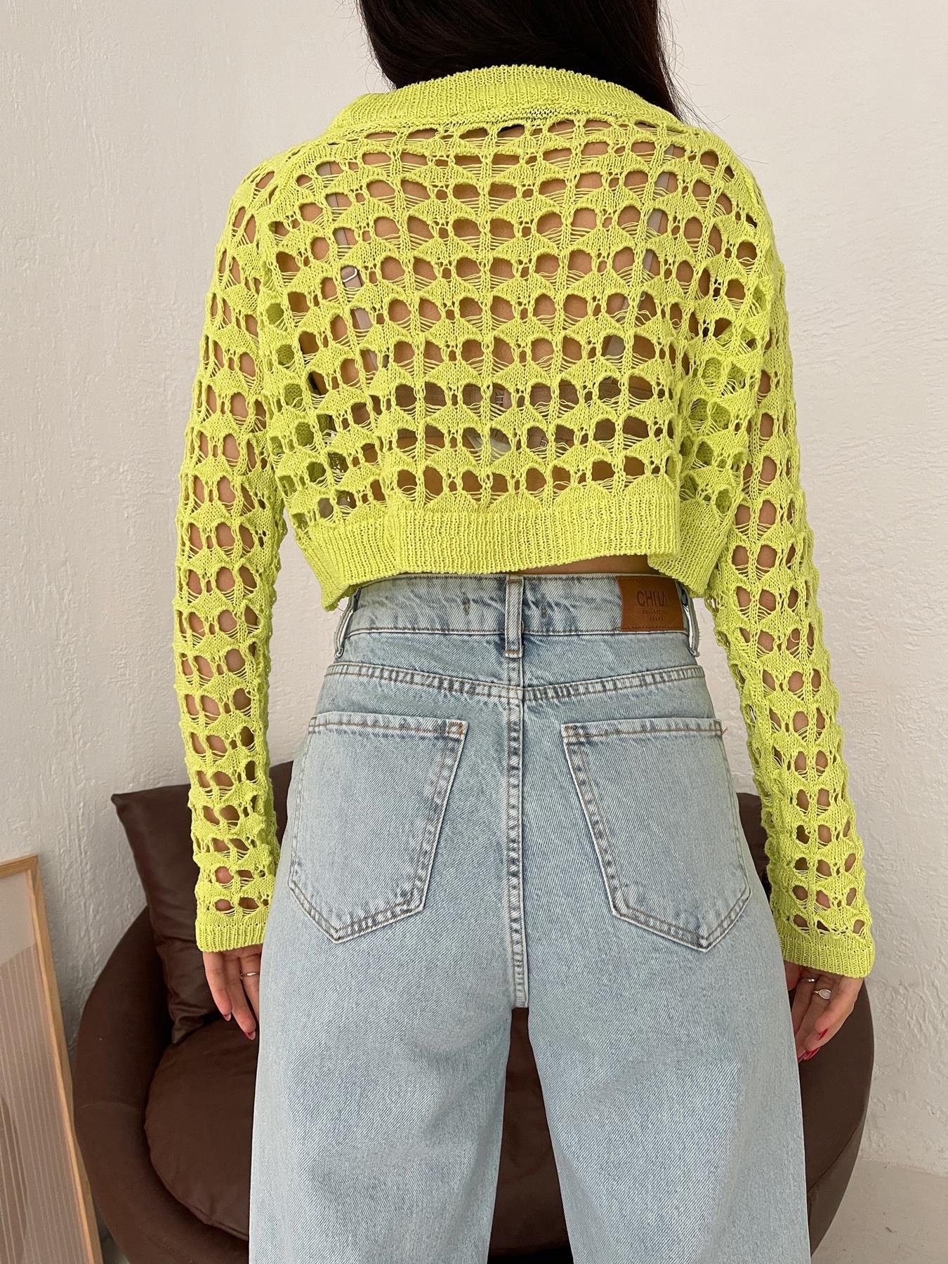 Bisiklet Yaka Ajurlu Triko SARI