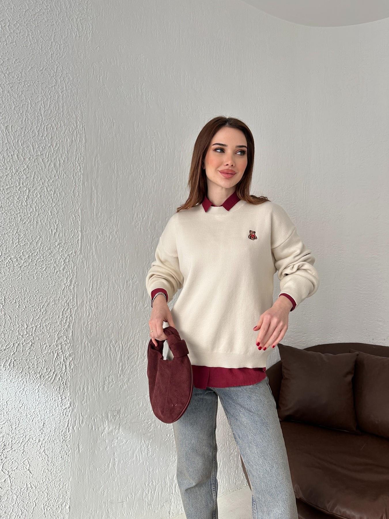 Bisiklet Yaka Ayıcık Nakış Kazak KREM