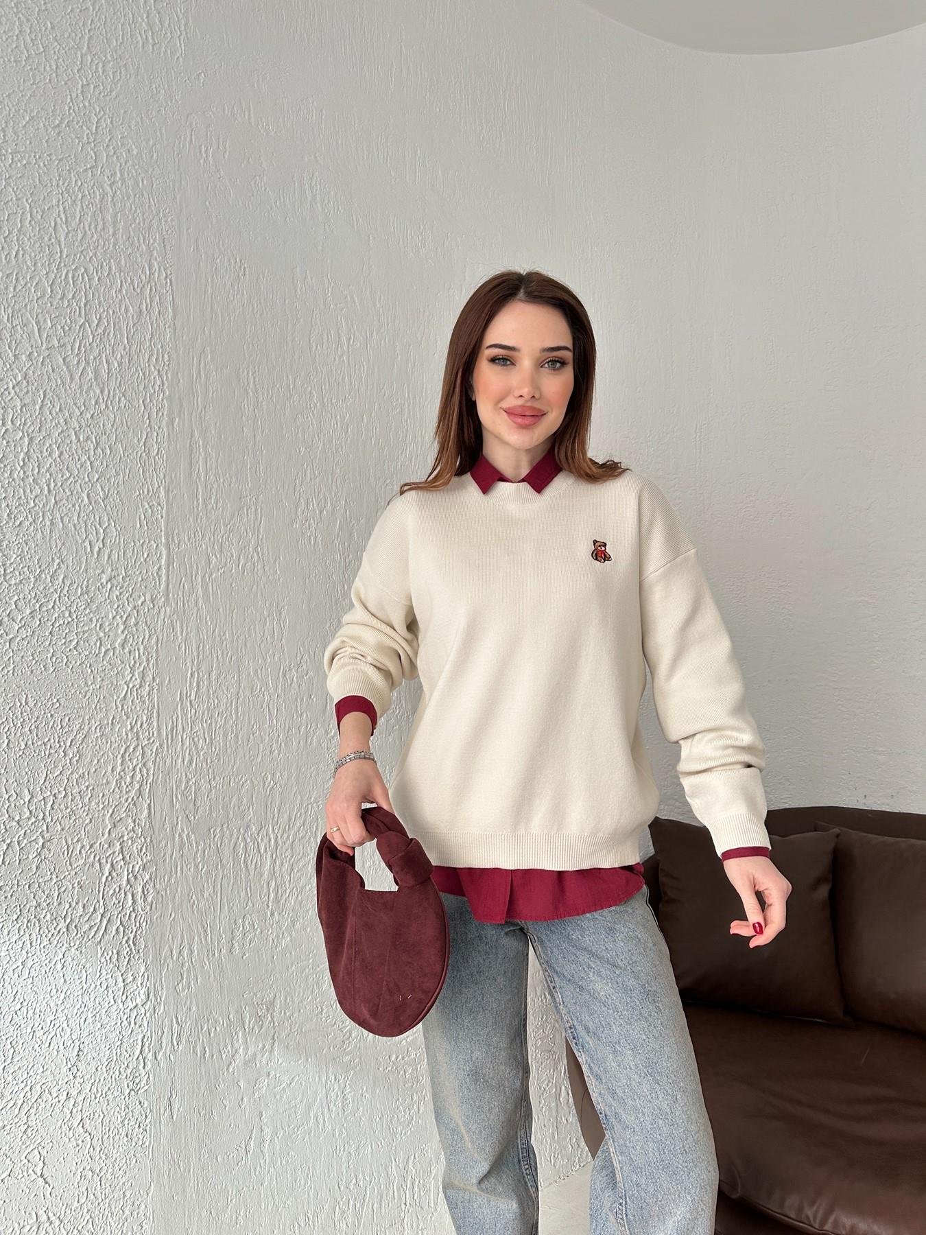 Bisiklet Yaka Ayıcık Nakış Kazak KREM