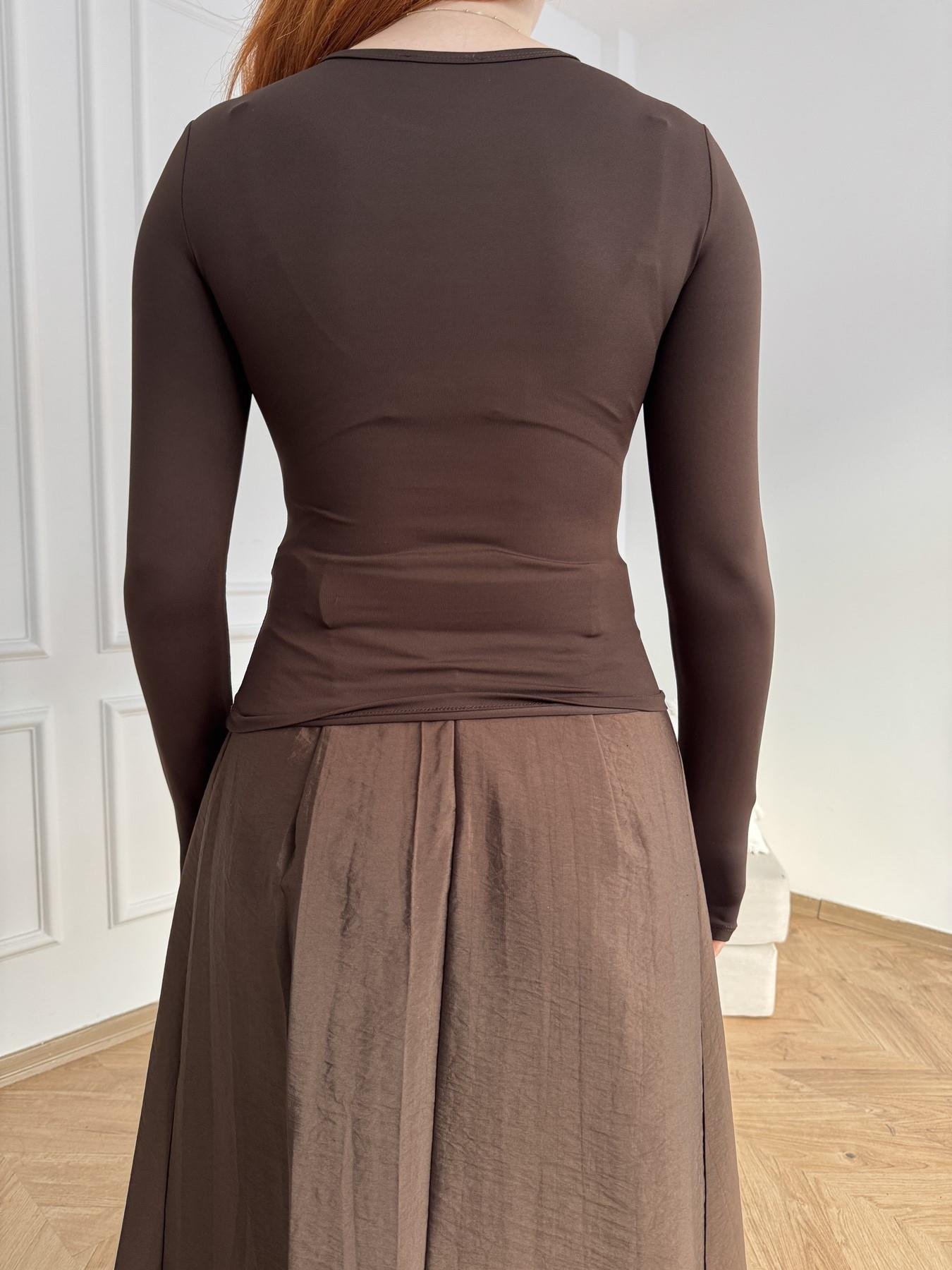 Bisiklet Yaka Basic Bluz Acı kahve